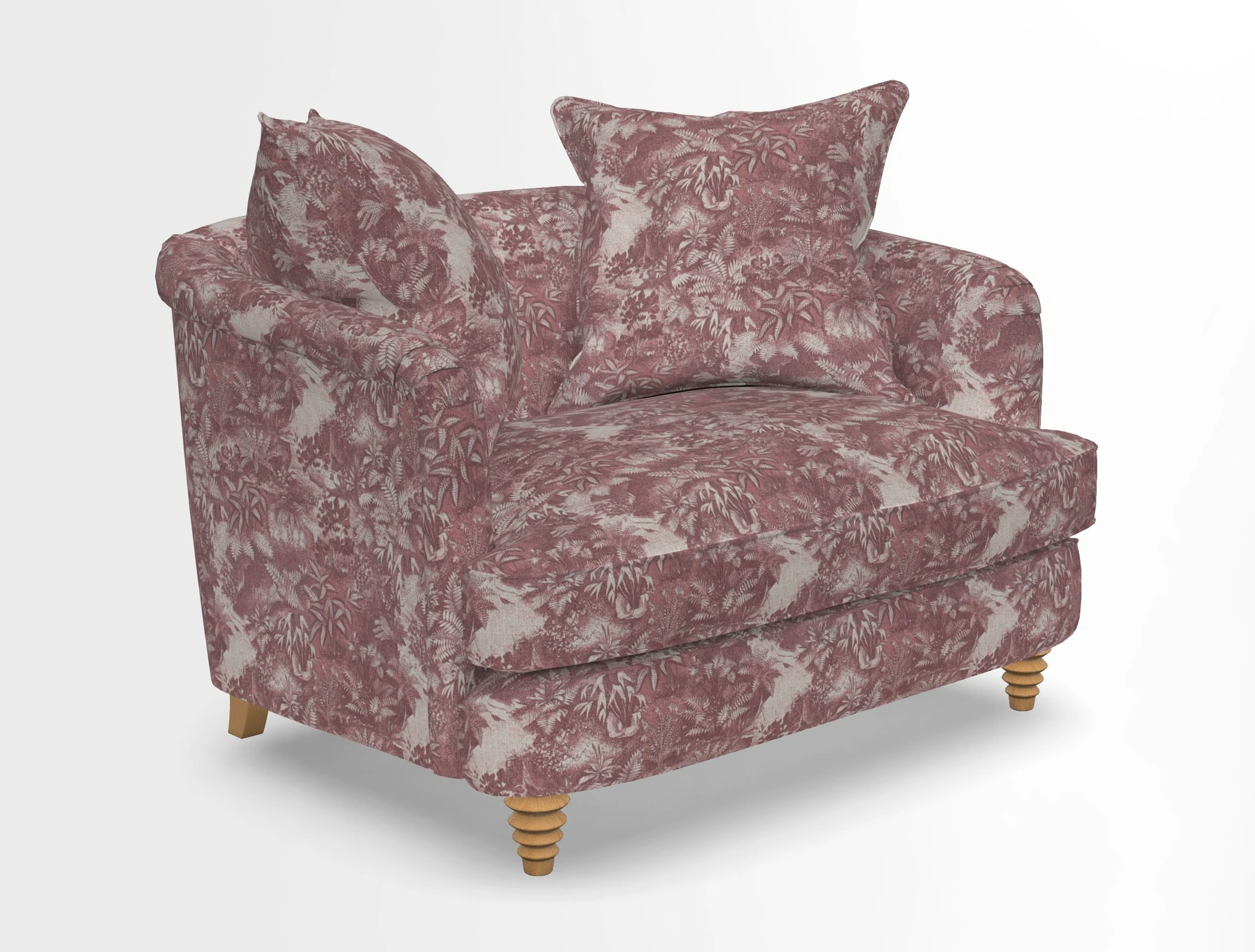 Helmsley Snuggler in V&A Threads of India Opulent Velvets Forest Creatures Hunter piping in Swiss Velvet Olive and scatter in Stockport Stripe Flame