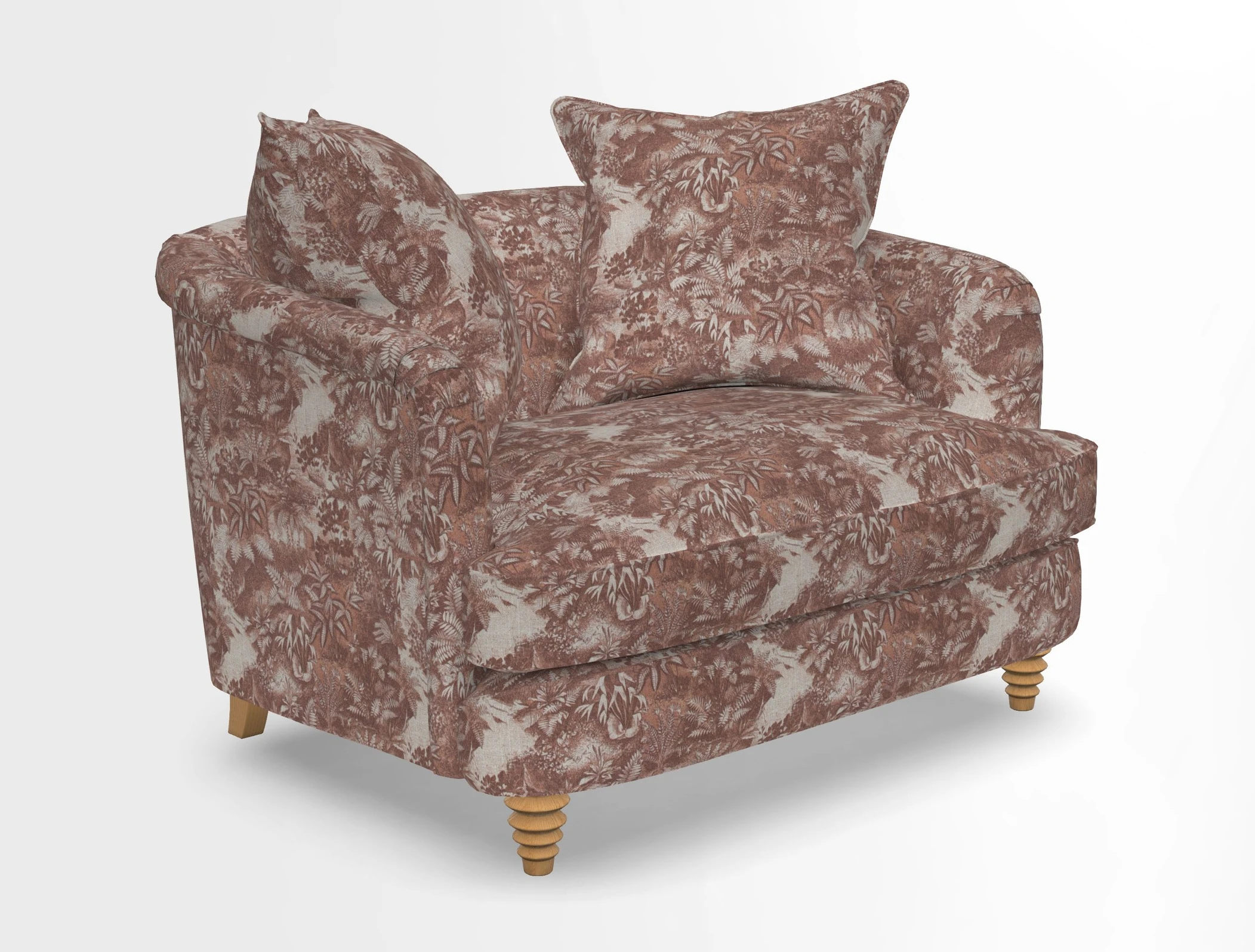 Helmsley Snuggler in V&A Threads of India Opulent Velvets Forest Creatures Hunter piping in Swiss Velvet Olive and scatter in Stockport Stripe Flame