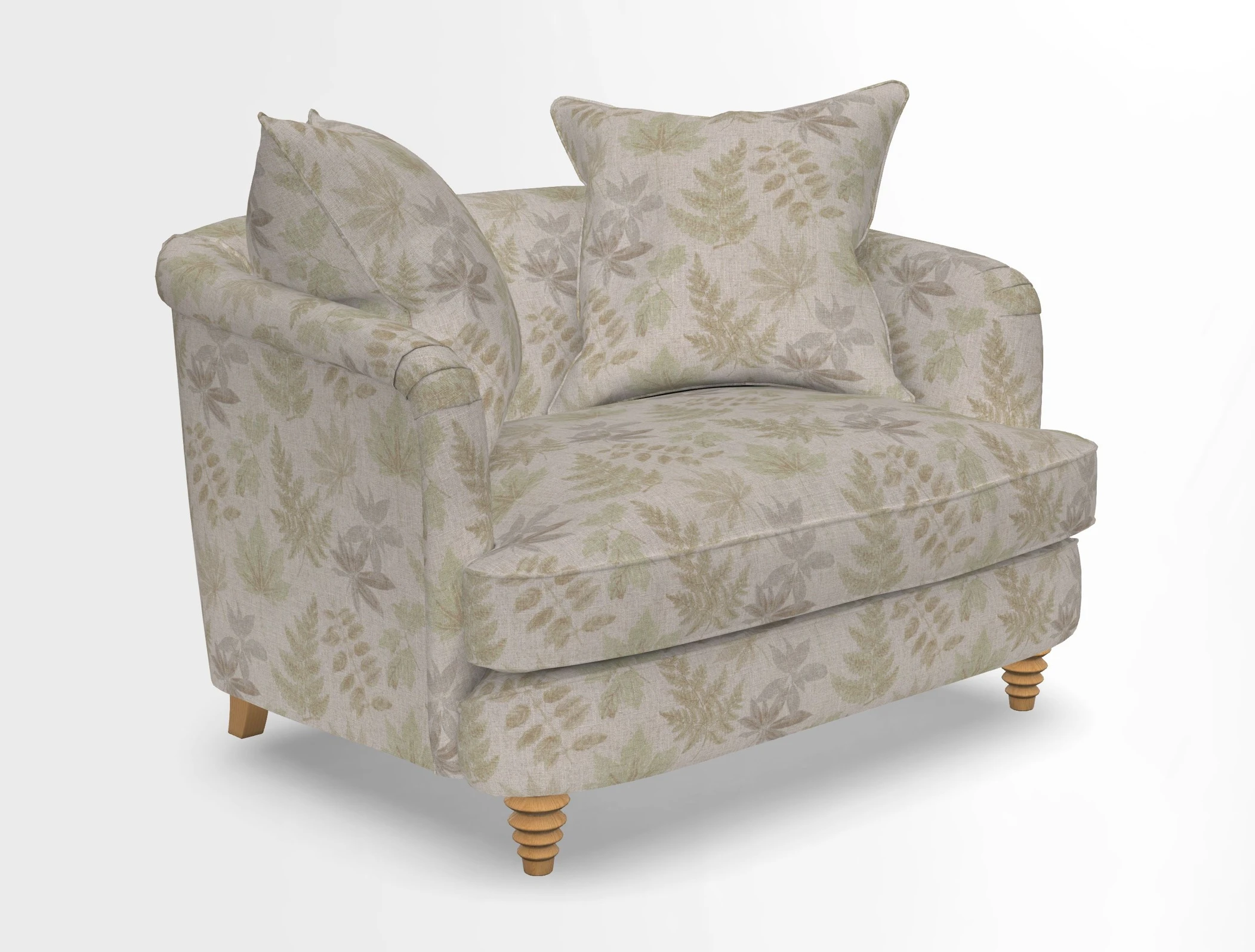 Helmsley Snuggler in V&A Threads of India Opulent Velvets Forest Creatures Hunter piping in Swiss Velvet Olive and scatter in Stockport Stripe Flame