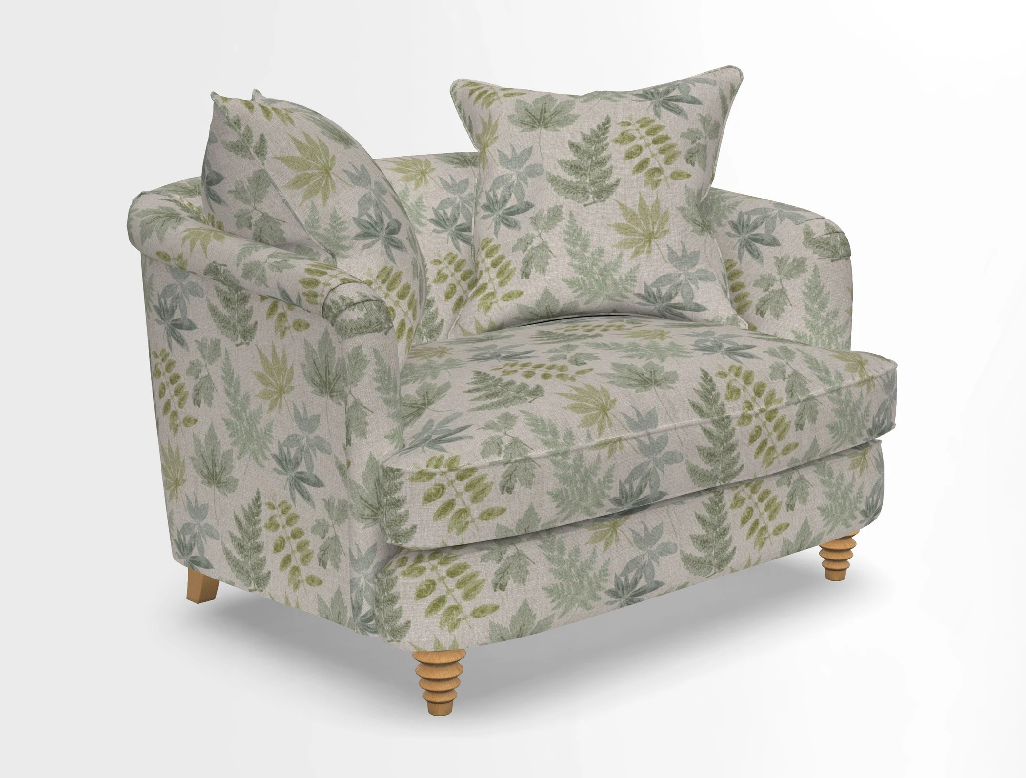 Helmsley Snuggler in V&A Threads of India Opulent Velvets Forest Creatures Hunter piping in Swiss Velvet Olive and scatter in Stockport Stripe Flame