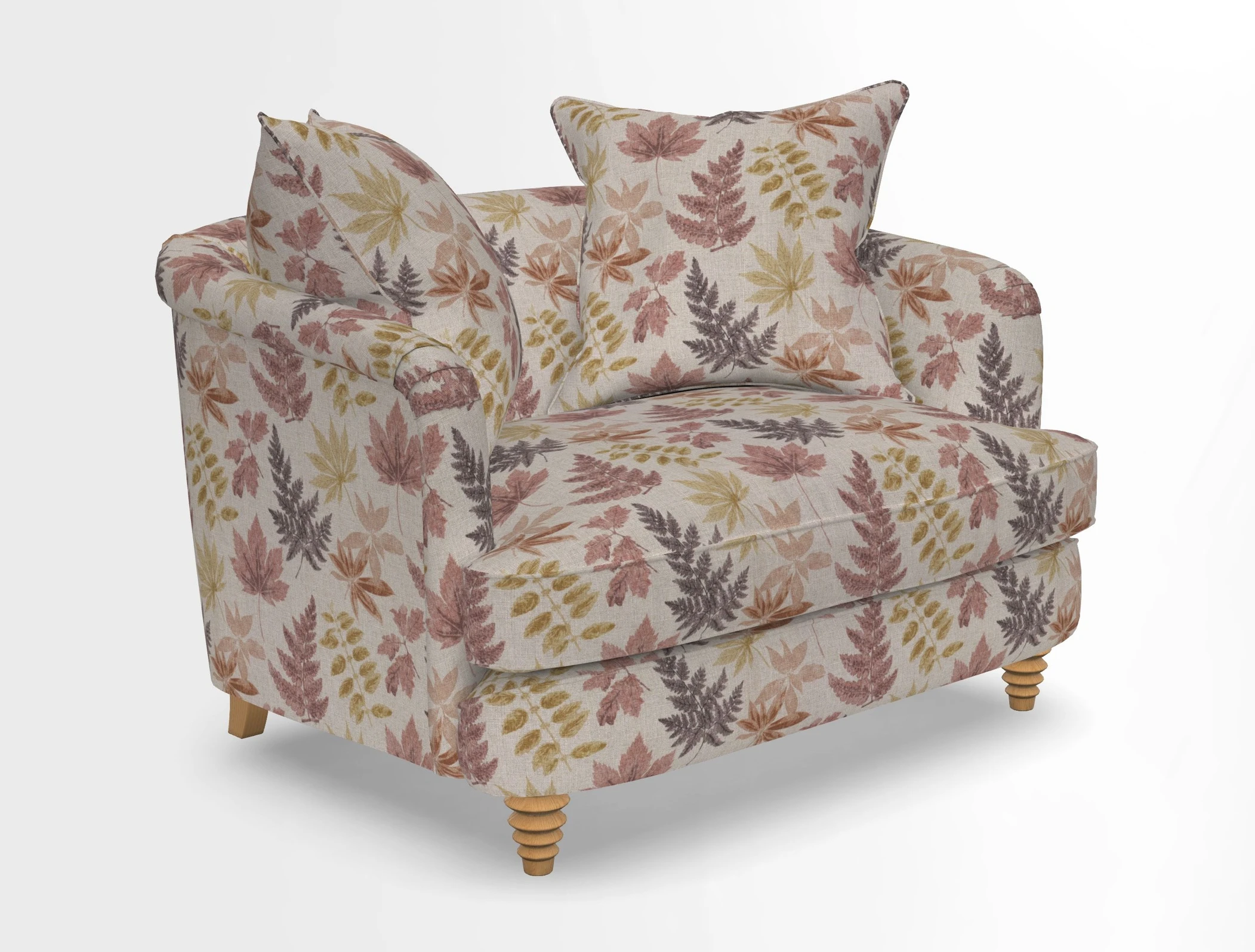 Helmsley Snuggler in V&A Threads of India Opulent Velvets Forest Creatures Hunter piping in Swiss Velvet Olive and scatter in Stockport Stripe Flame