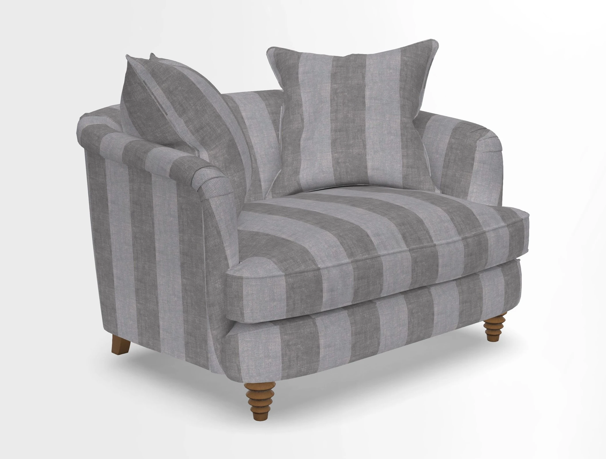 Helmsley Snuggler in V&A Threads of India Opulent Velvets Forest Creatures Hunter piping in Swiss Velvet Olive and scatter in Stockport Stripe Flame