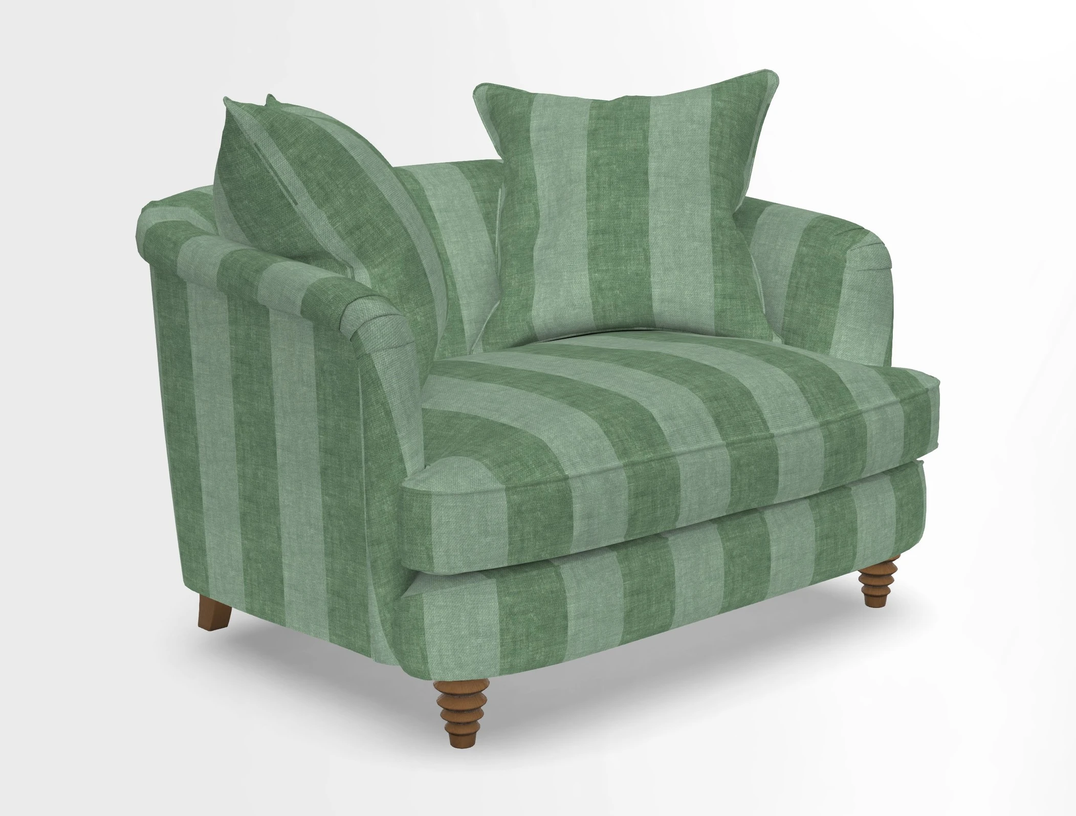Helmsley Snuggler in V&A Threads of India Opulent Velvets Forest Creatures Hunter piping in Swiss Velvet Olive and scatter in Stockport Stripe Flame