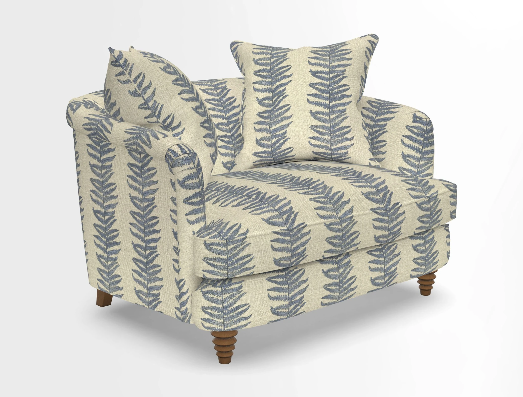 Helmsley Snuggler in V&A Threads of India Opulent Velvets Forest Creatures Hunter piping in Swiss Velvet Olive and scatter in Stockport Stripe Flame
