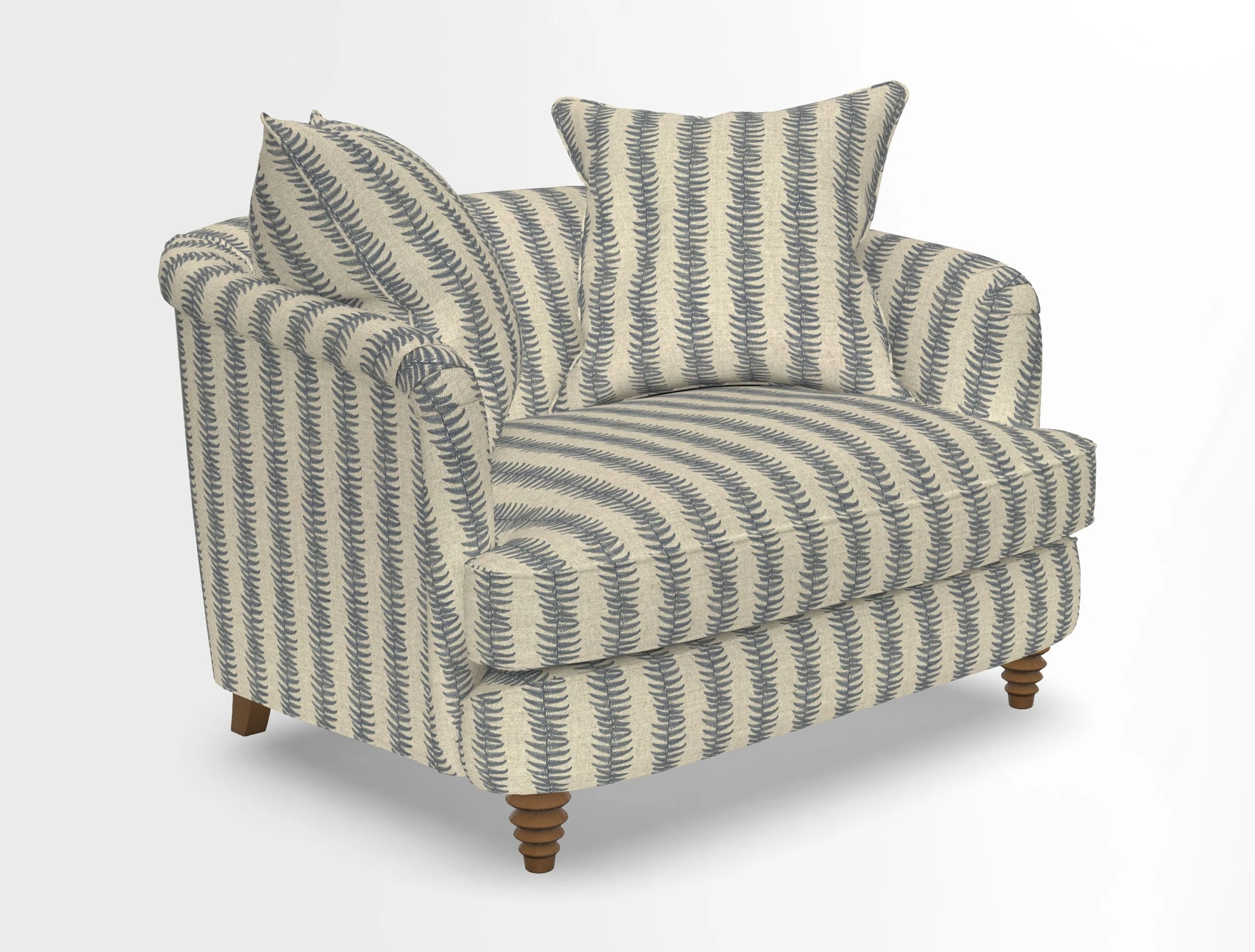 Helmsley Snuggler in V&A Threads of India Opulent Velvets Forest Creatures Hunter piping in Swiss Velvet Olive and scatter in Stockport Stripe Flame