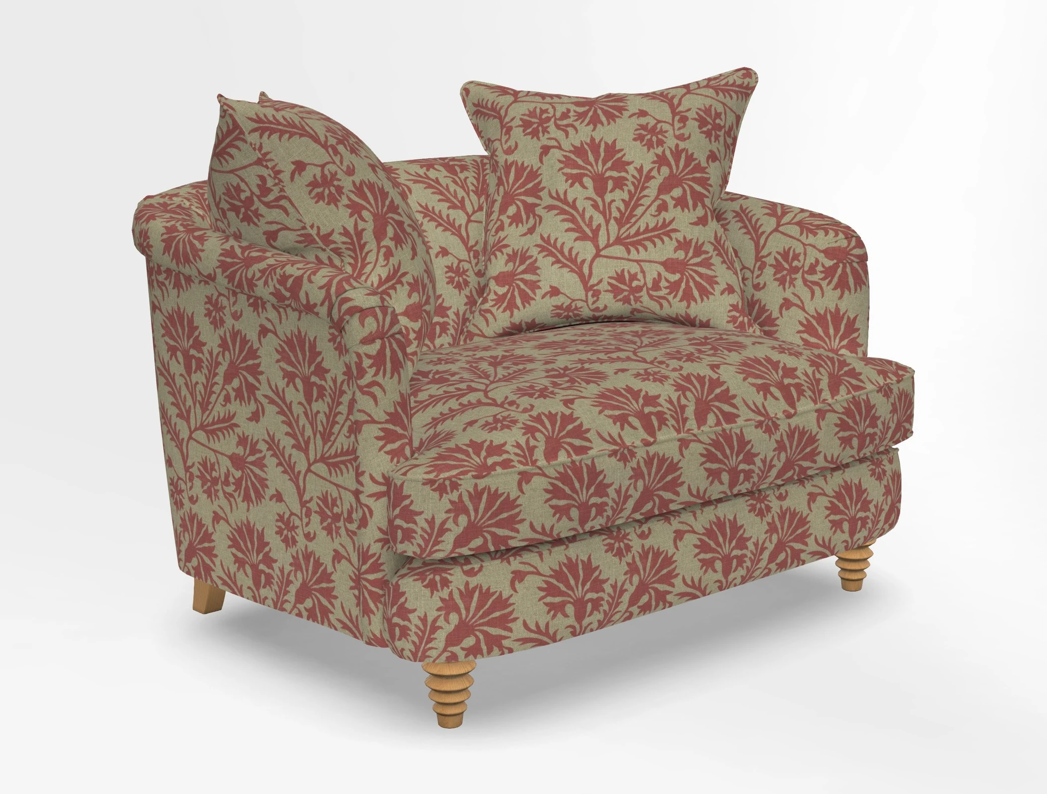 Helmsley Snuggler in V&A Threads of India Opulent Velvets Forest Creatures Hunter piping in Swiss Velvet Olive and scatter in Stockport Stripe Flame
