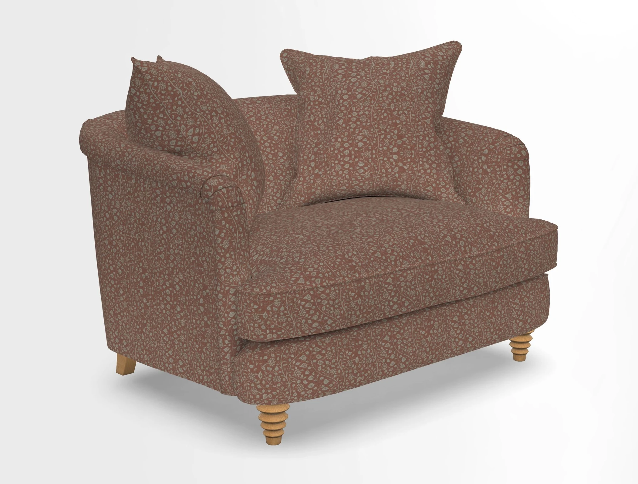 Helmsley Snuggler in V&A Threads of India Opulent Velvets Forest Creatures Hunter piping in Swiss Velvet Olive and scatter in Stockport Stripe Flame
