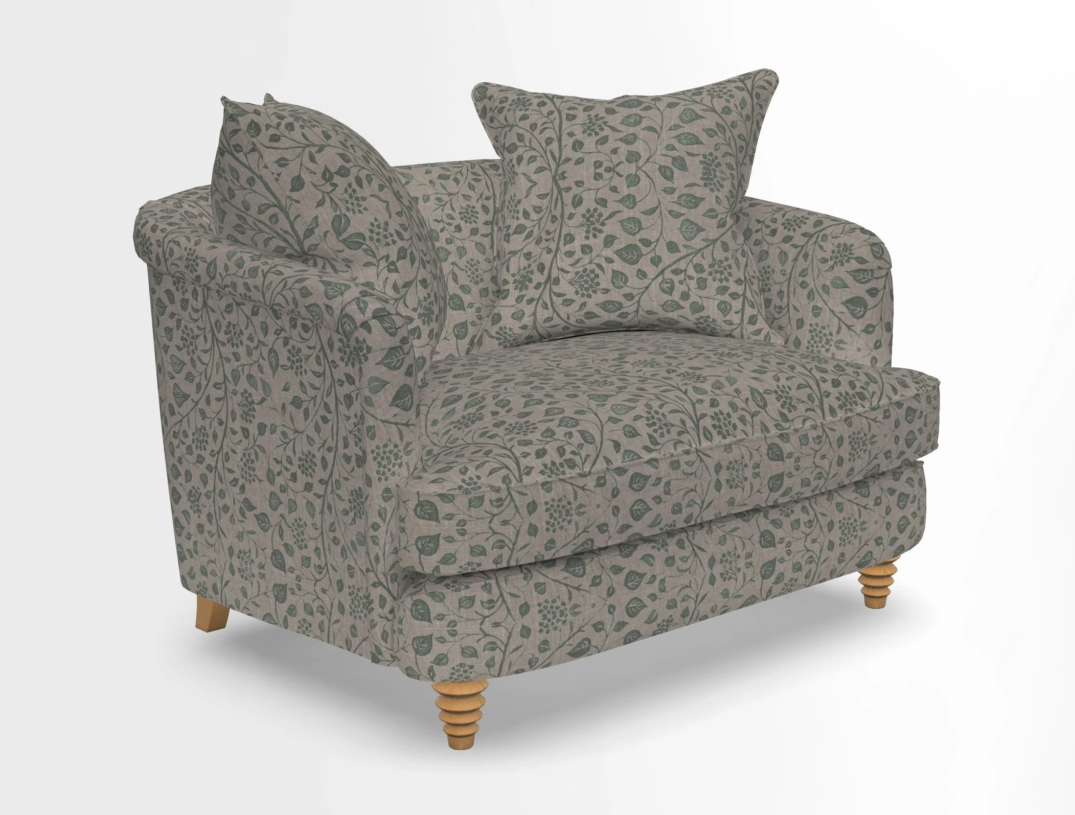Helmsley Snuggler in V&A Threads of India Opulent Velvets Forest Creatures Hunter piping in Swiss Velvet Olive and scatter in Stockport Stripe Flame
