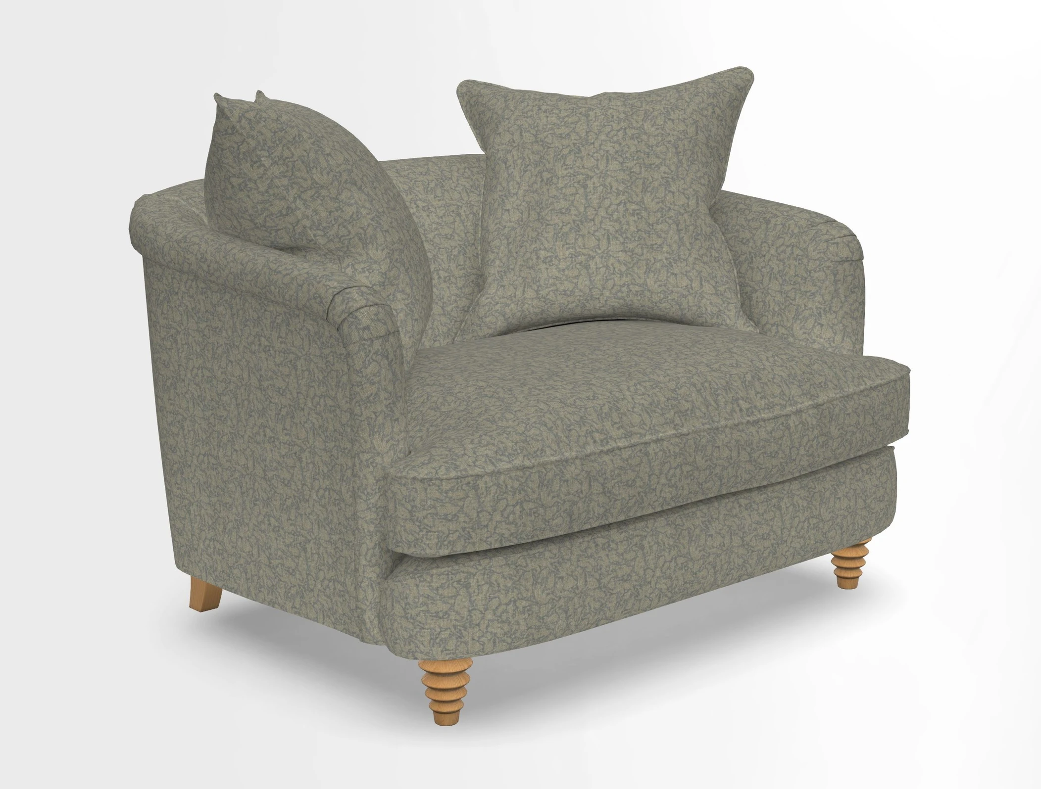 Helmsley Snuggler in V&A Threads of India Opulent Velvets Forest Creatures Hunter piping in Swiss Velvet Olive and scatter in Stockport Stripe Flame