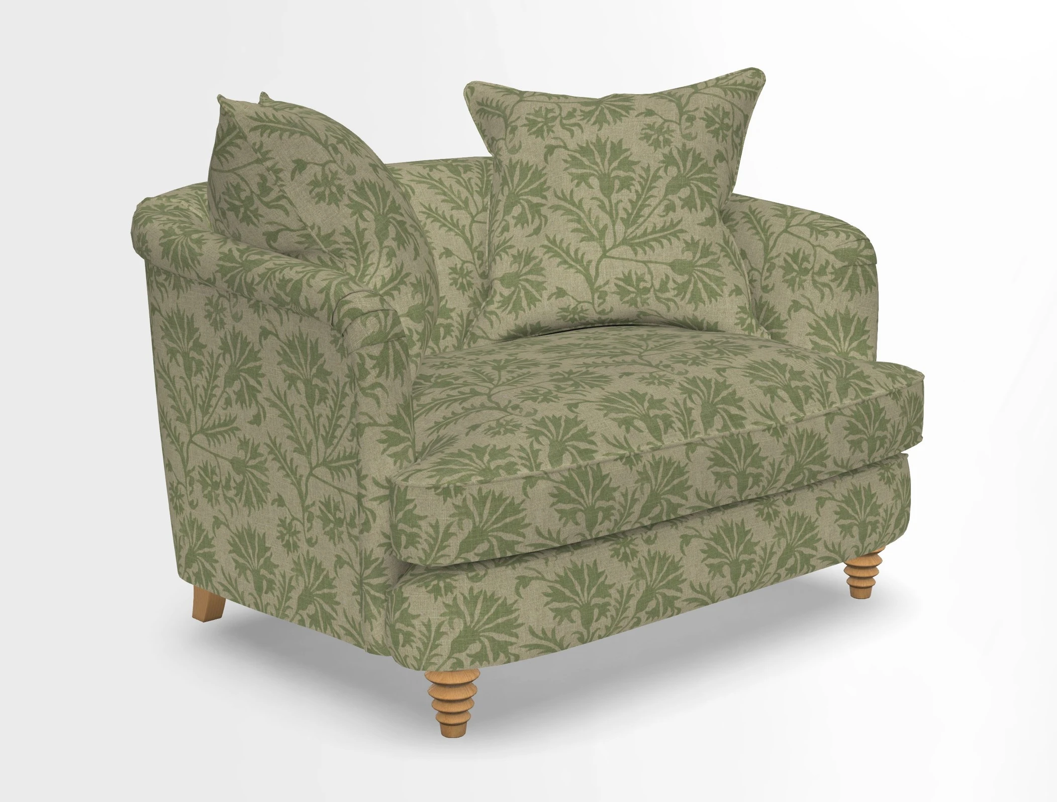 Helmsley Snuggler in V&A Threads of India Opulent Velvets Forest Creatures Hunter piping in Swiss Velvet Olive and scatter in Stockport Stripe Flame