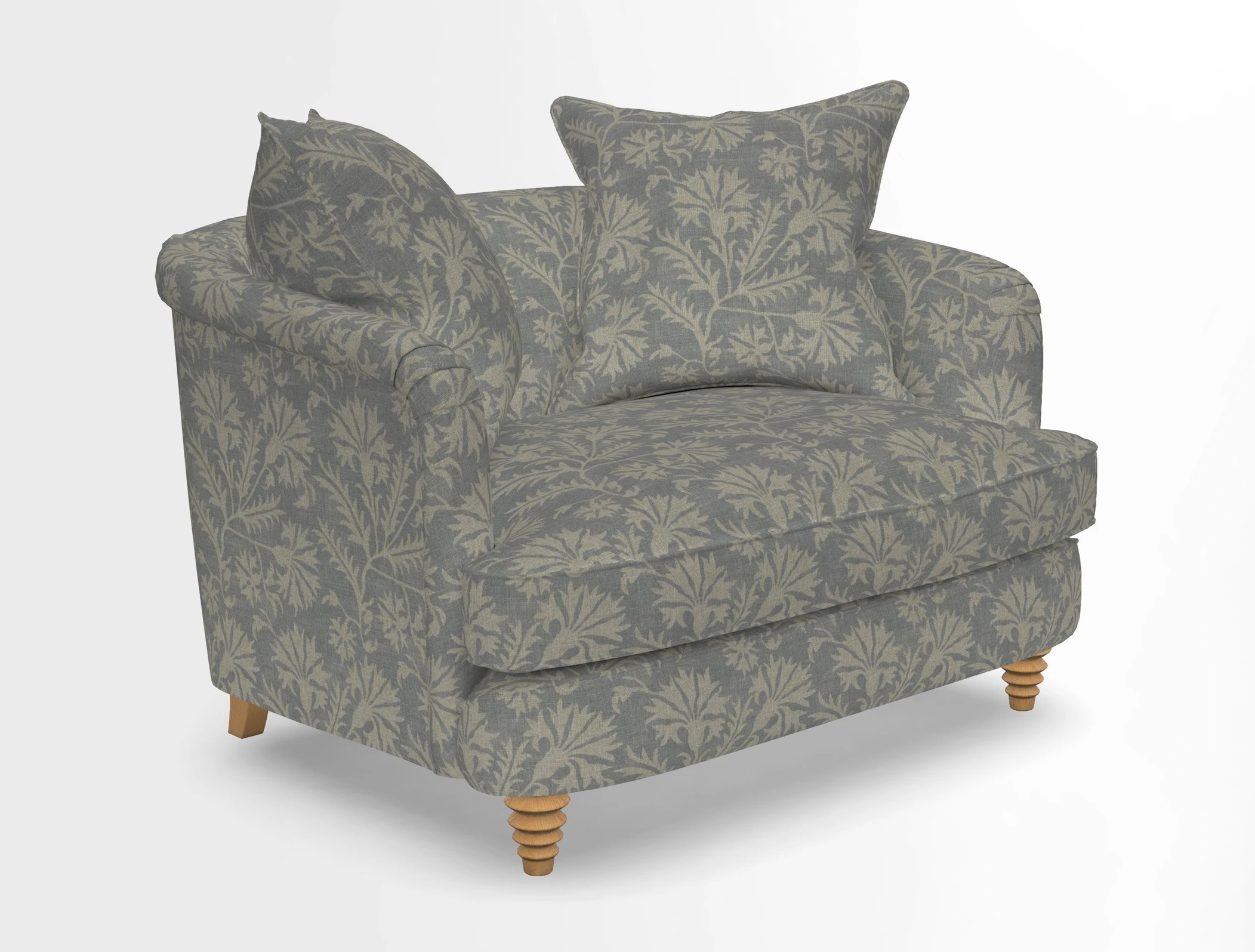 Helmsley Snuggler in V&A Threads of India Opulent Velvets Forest Creatures Hunter piping in Swiss Velvet Olive and scatter in Stockport Stripe Flame