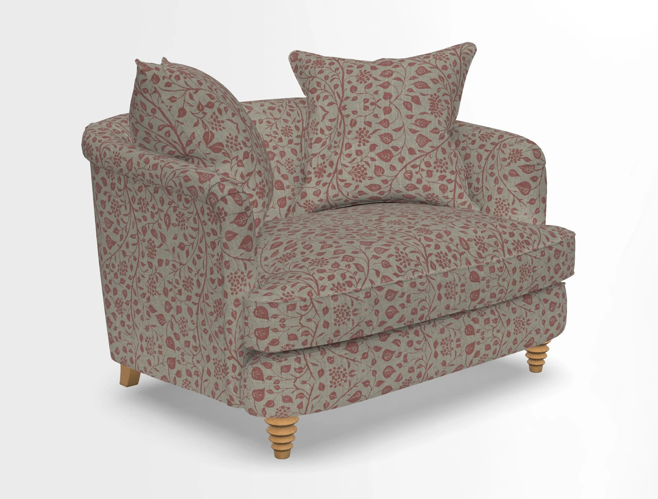 Helmsley Snuggler in V&A Threads of India Opulent Velvets Forest Creatures Hunter piping in Swiss Velvet Olive and scatter in Stockport Stripe Flame