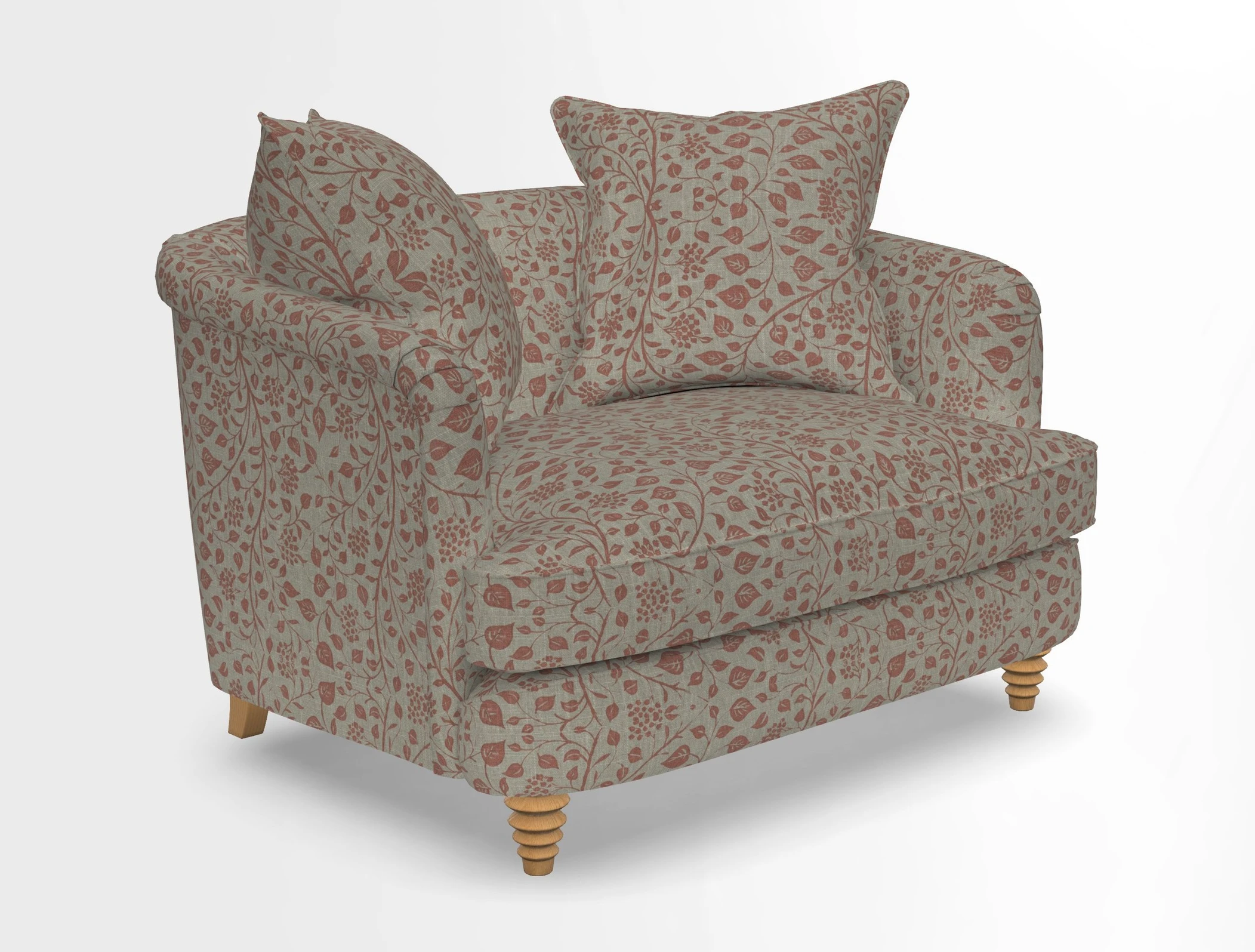 Helmsley Snuggler in V&A Threads of India Opulent Velvets Forest Creatures Hunter piping in Swiss Velvet Olive and scatter in Stockport Stripe Flame