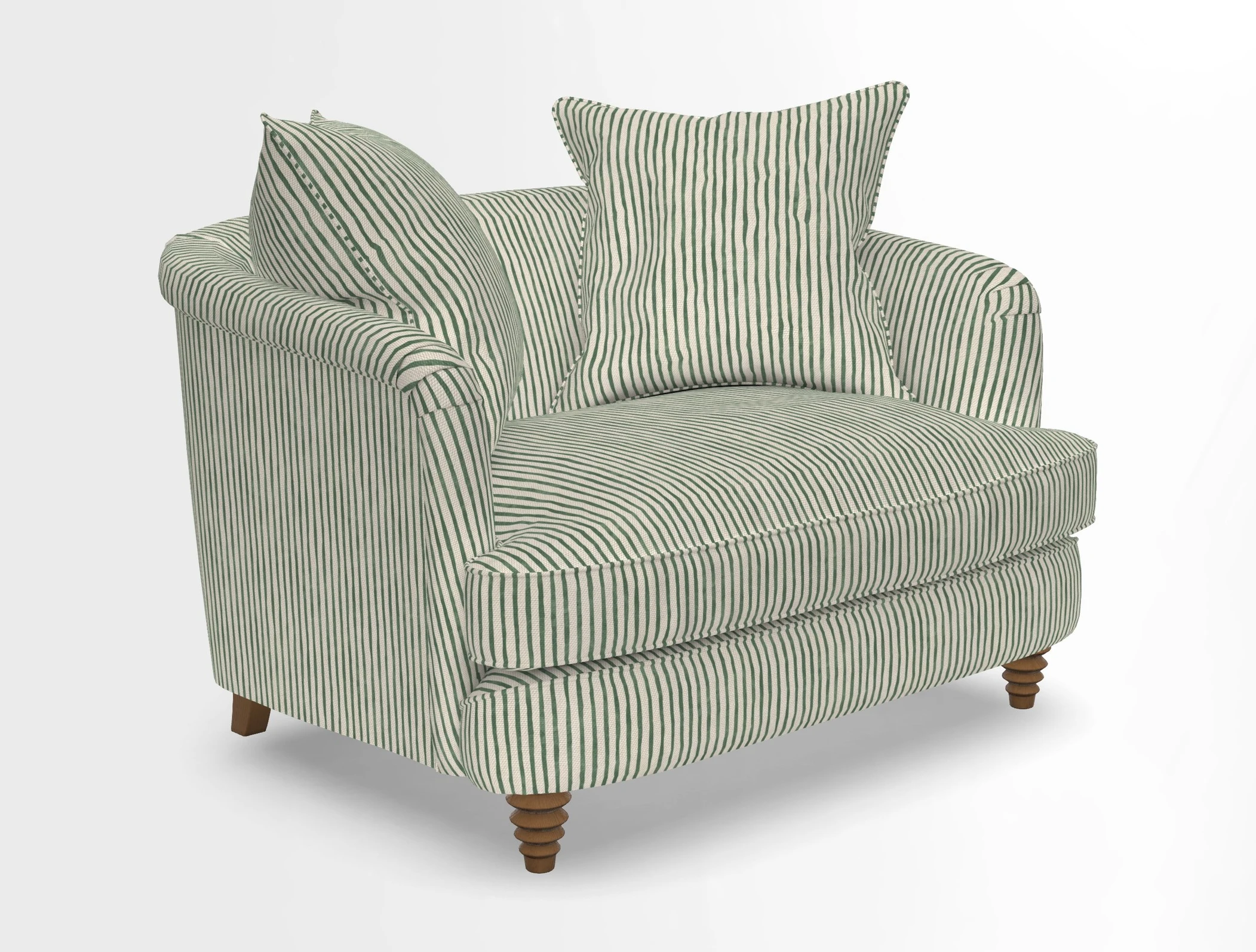 Helmsley Snuggler in V&A Threads of India Opulent Velvets Forest Creatures Hunter piping in Swiss Velvet Olive and scatter in Stockport Stripe Flame