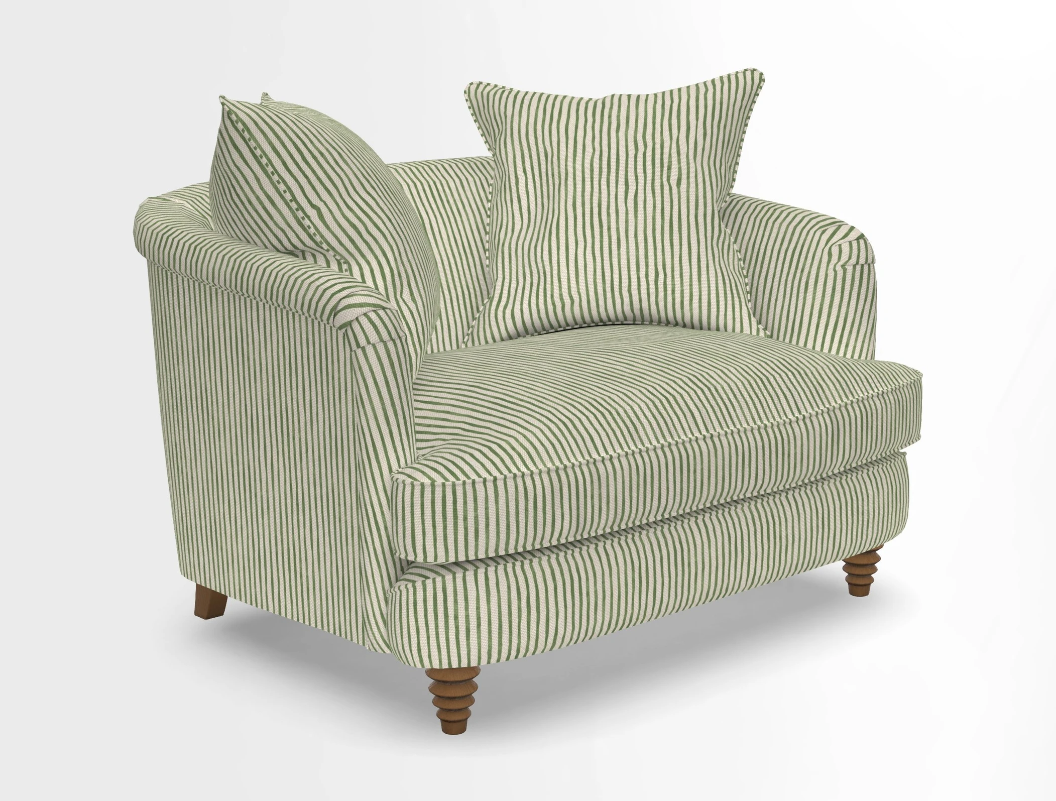 Helmsley Snuggler in V&A Threads of India Opulent Velvets Forest Creatures Hunter piping in Swiss Velvet Olive and scatter in Stockport Stripe Flame