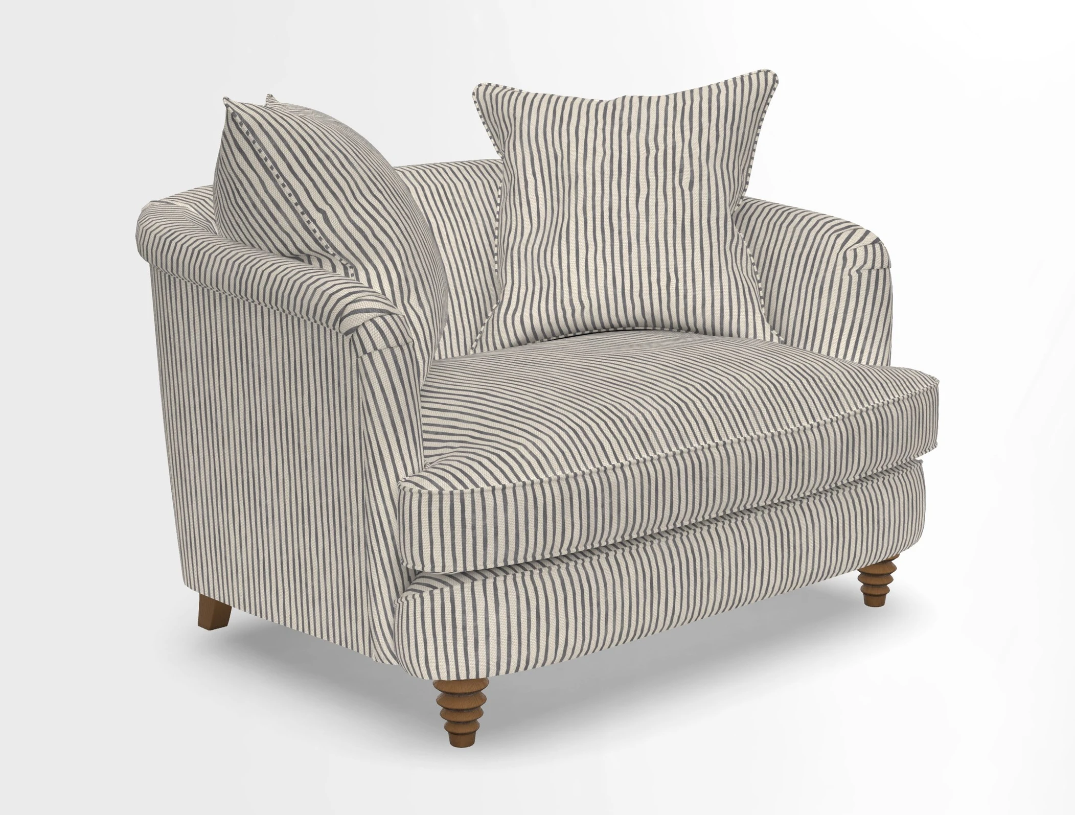 Helmsley Snuggler in V&A Threads of India Opulent Velvets Forest Creatures Hunter piping in Swiss Velvet Olive and scatter in Stockport Stripe Flame