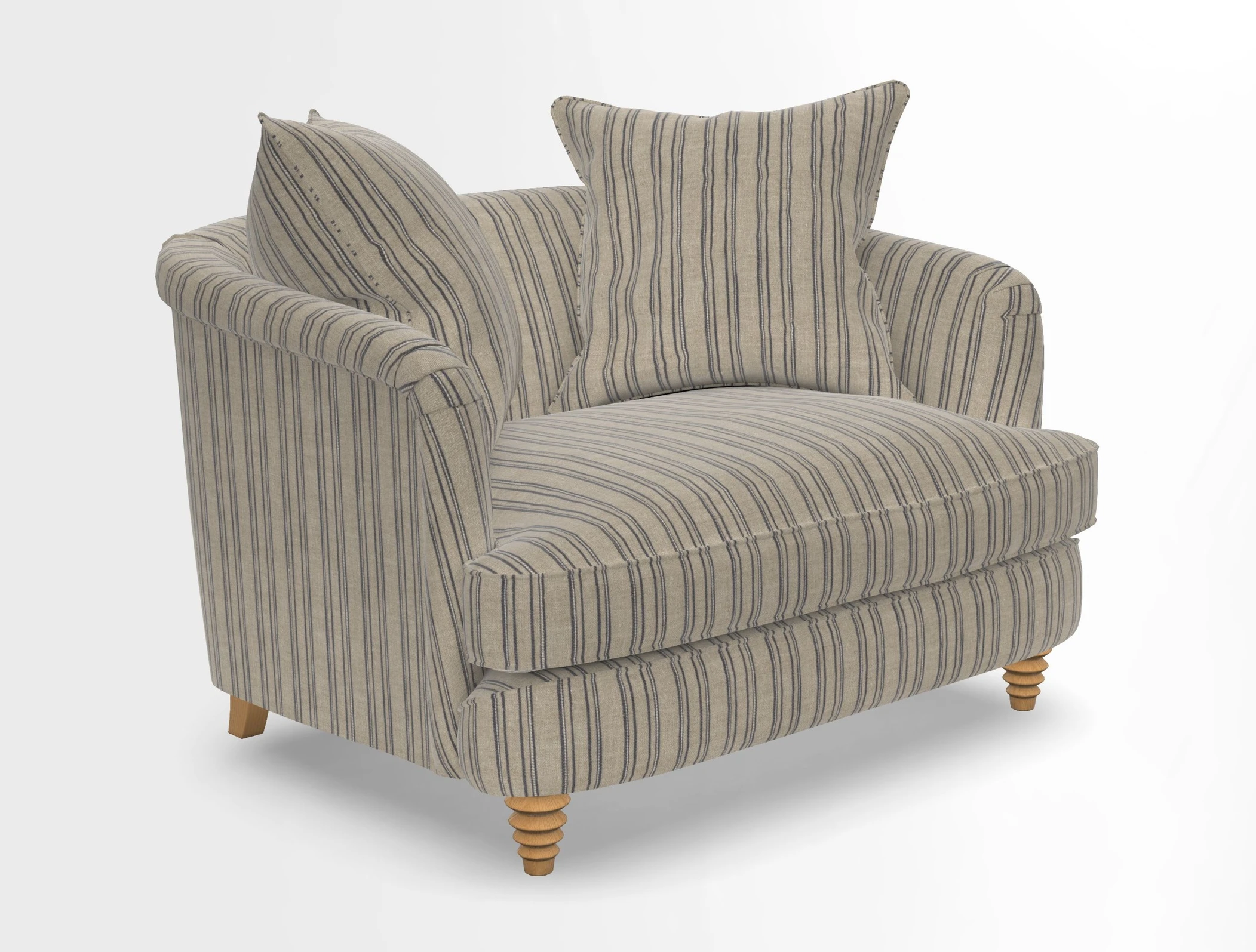 Helmsley Snuggler in V&A Threads of India Opulent Velvets Forest Creatures Hunter piping in Swiss Velvet Olive and scatter in Stockport Stripe Flame