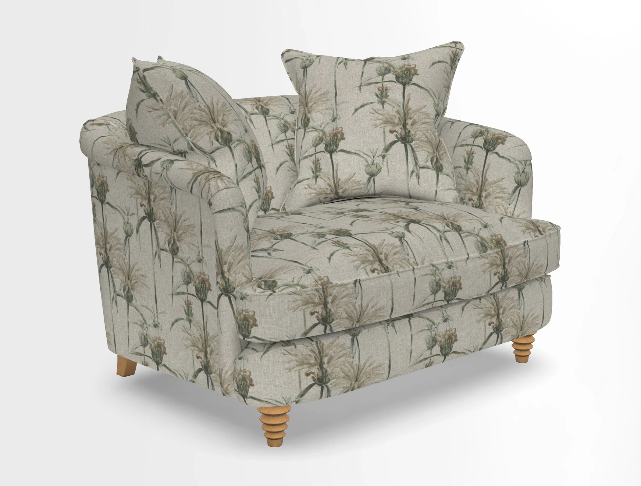 Helmsley Snuggler in V&A Threads of India Opulent Velvets Forest Creatures Hunter piping in Swiss Velvet Olive and scatter in Stockport Stripe Flame