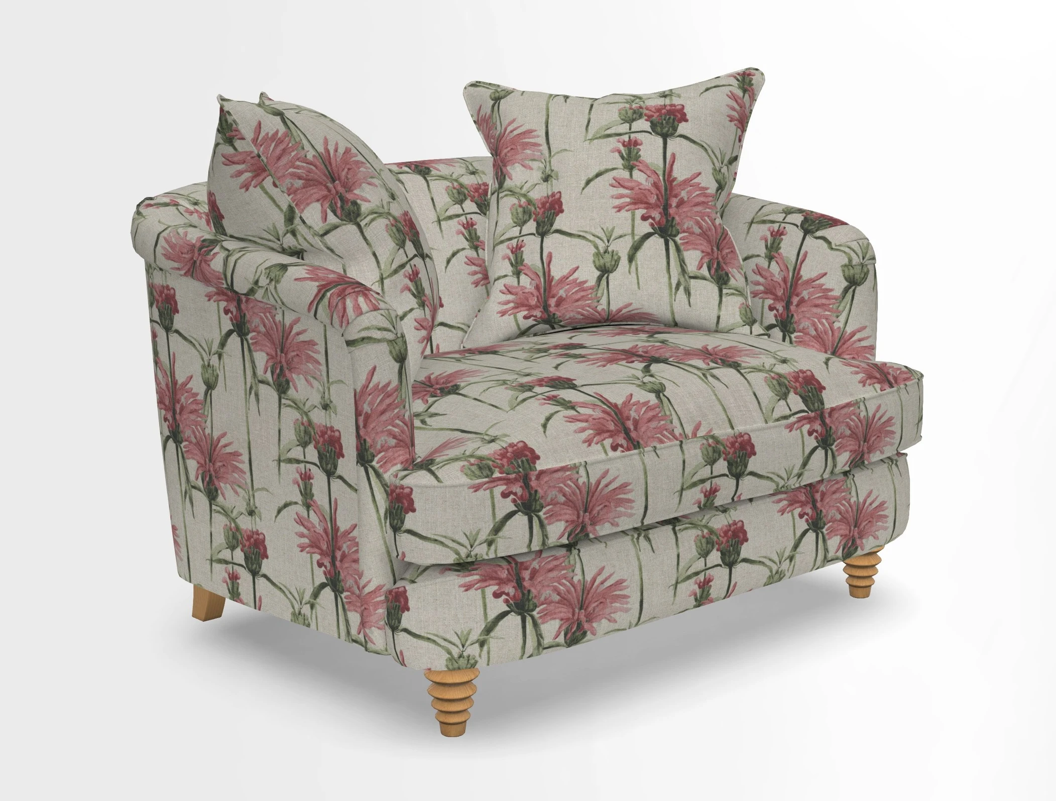 Helmsley Snuggler in V&A Threads of India Opulent Velvets Forest Creatures Hunter piping in Swiss Velvet Olive and scatter in Stockport Stripe Flame