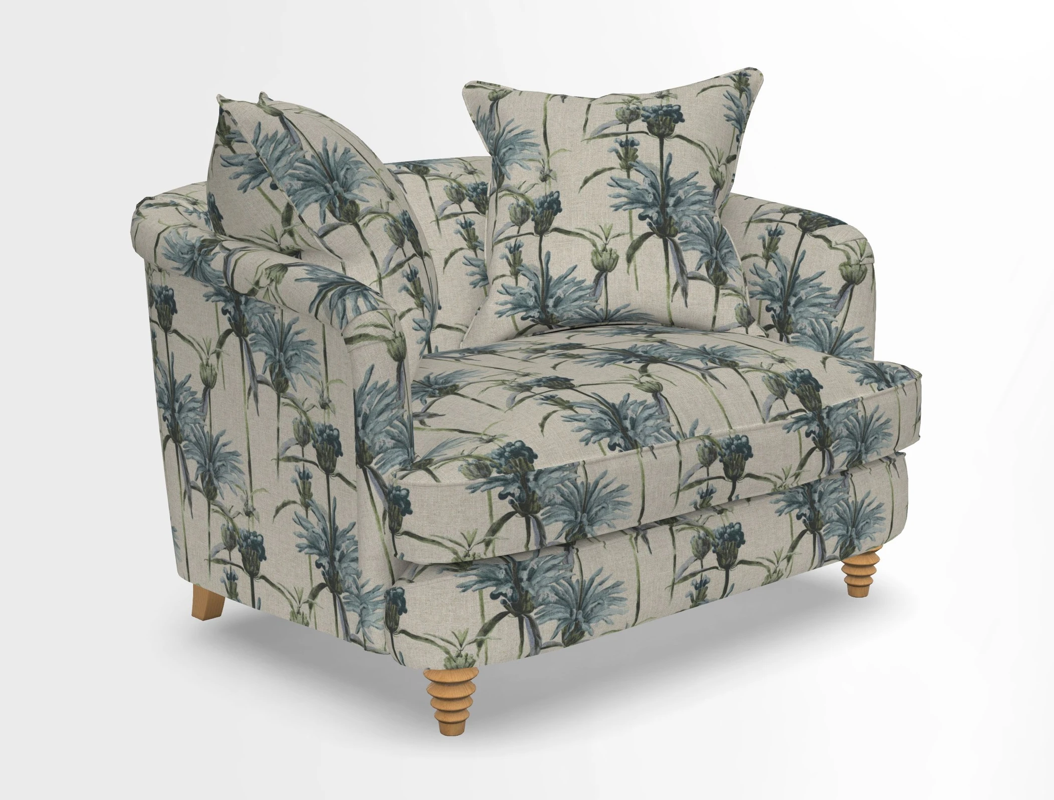 Helmsley Snuggler in V&A Threads of India Opulent Velvets Forest Creatures Hunter piping in Swiss Velvet Olive and scatter in Stockport Stripe Flame