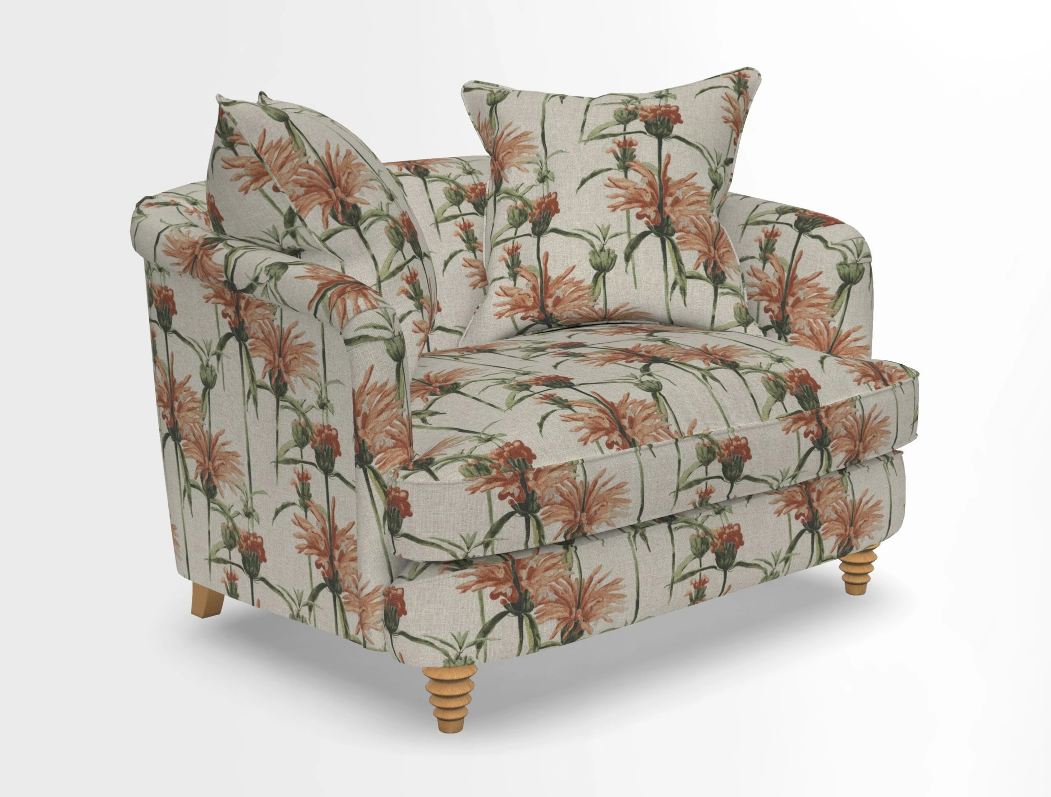 Helmsley Snuggler in V&A Threads of India Opulent Velvets Forest Creatures Hunter piping in Swiss Velvet Olive and scatter in Stockport Stripe Flame