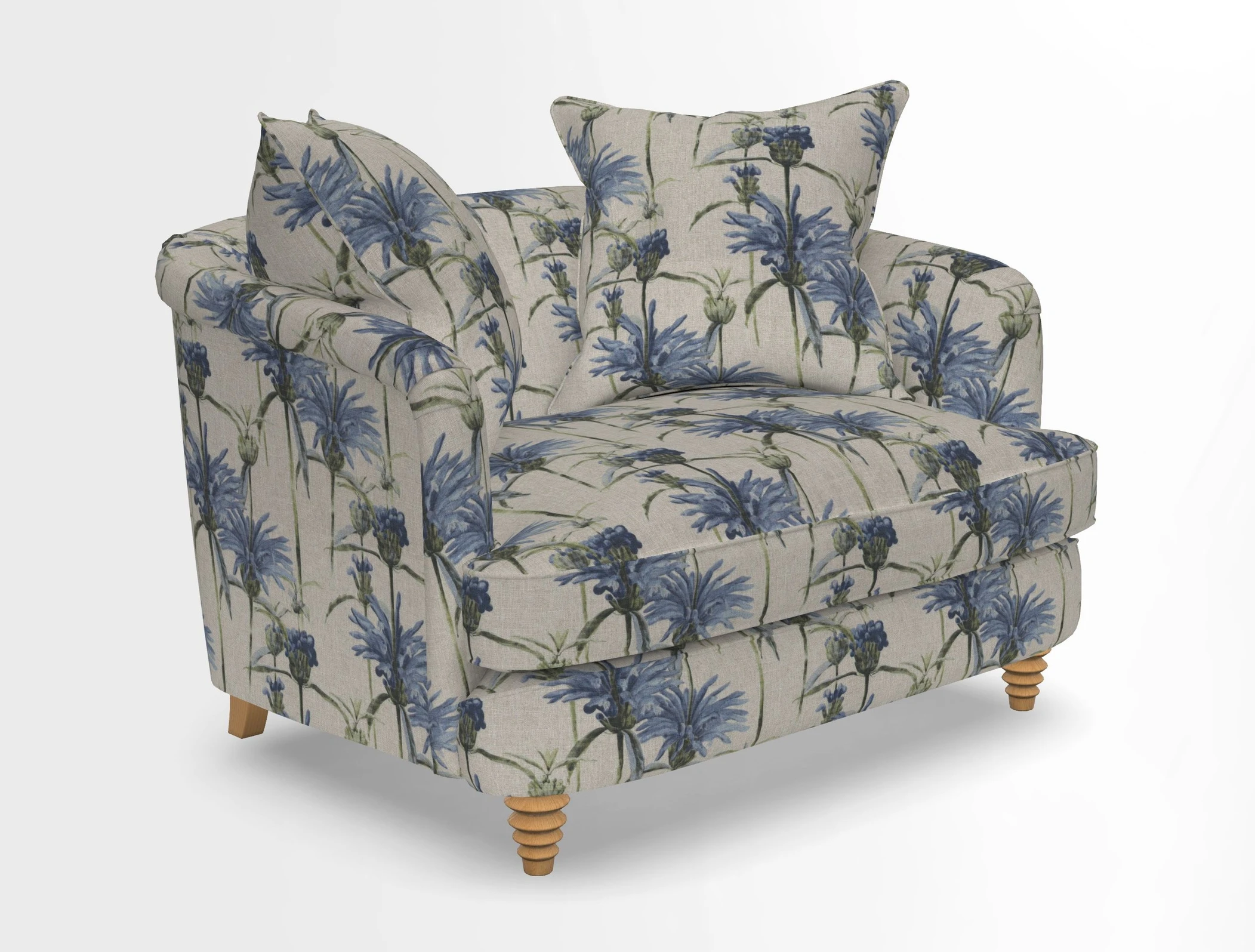 Helmsley Snuggler in V&A Threads of India Opulent Velvets Forest Creatures Hunter piping in Swiss Velvet Olive and scatter in Stockport Stripe Flame