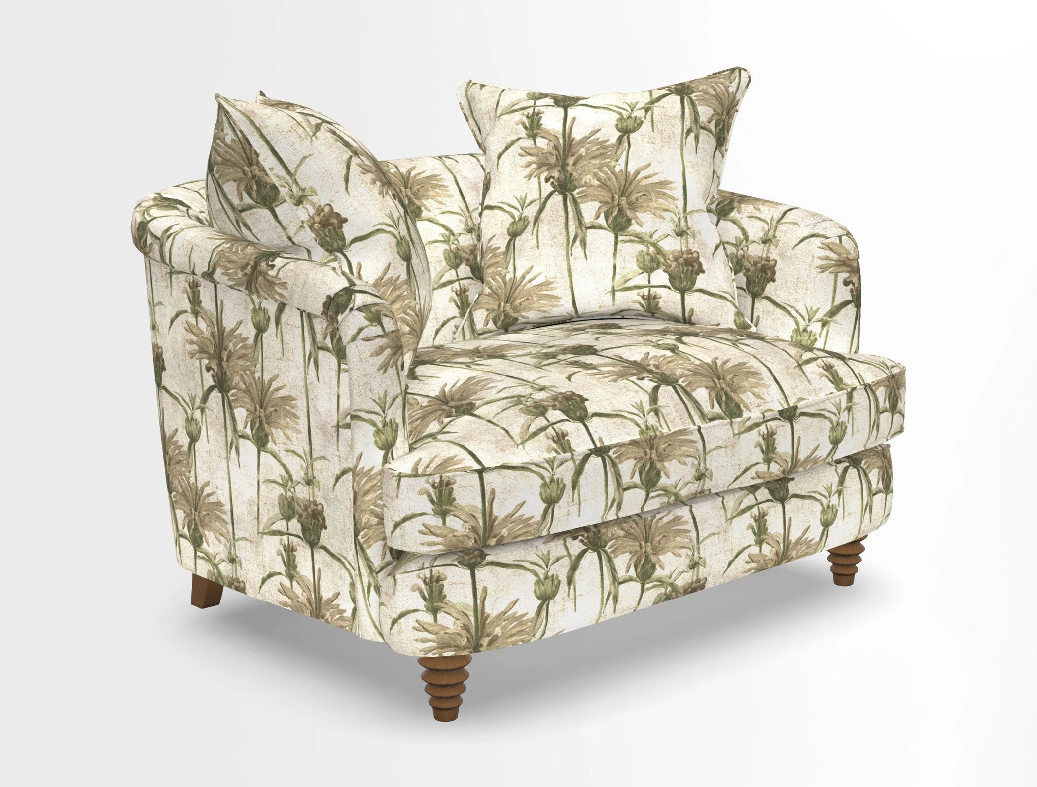 Helmsley Snuggler in V&A Threads of India Opulent Velvets Forest Creatures Hunter piping in Swiss Velvet Olive and scatter in Stockport Stripe Flame