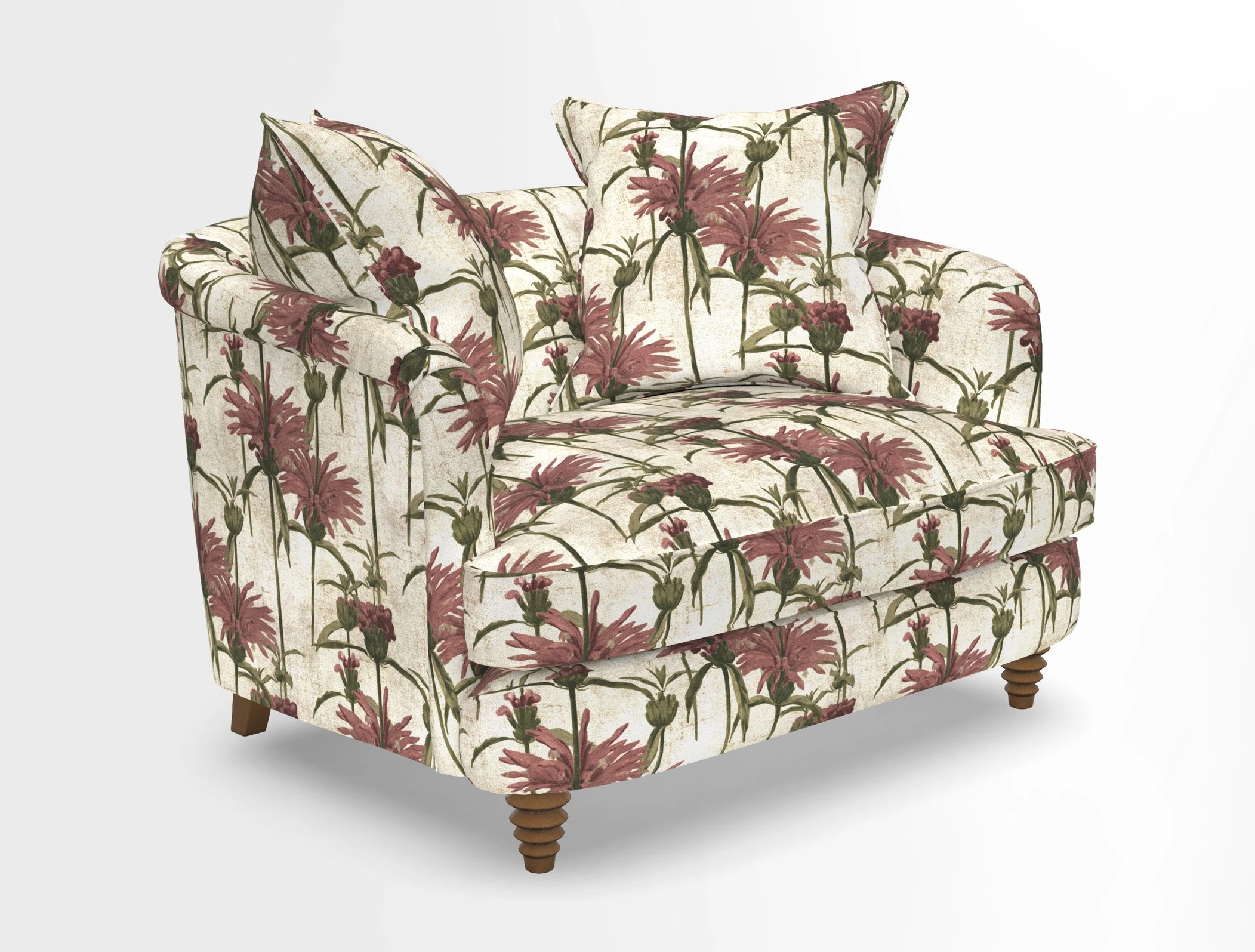 Helmsley Snuggler in V&A Threads of India Opulent Velvets Forest Creatures Hunter piping in Swiss Velvet Olive and scatter in Stockport Stripe Flame