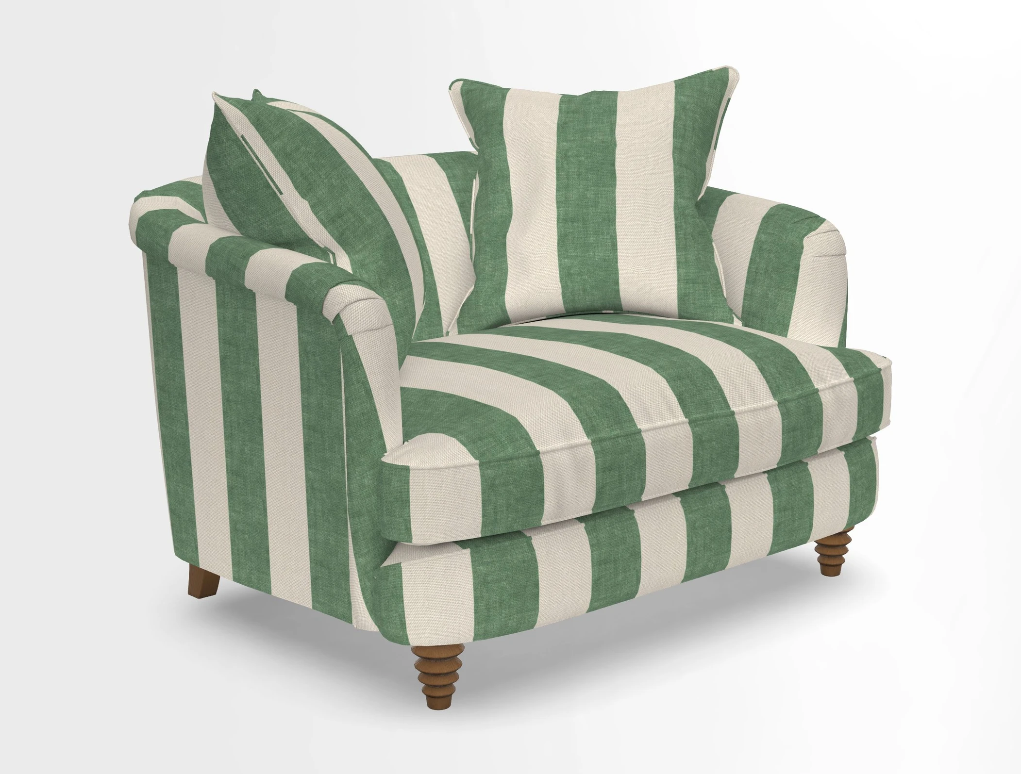 Helmsley Snuggler in V&A Threads of India Opulent Velvets Forest Creatures Hunter piping in Swiss Velvet Olive and scatter in Stockport Stripe Flame