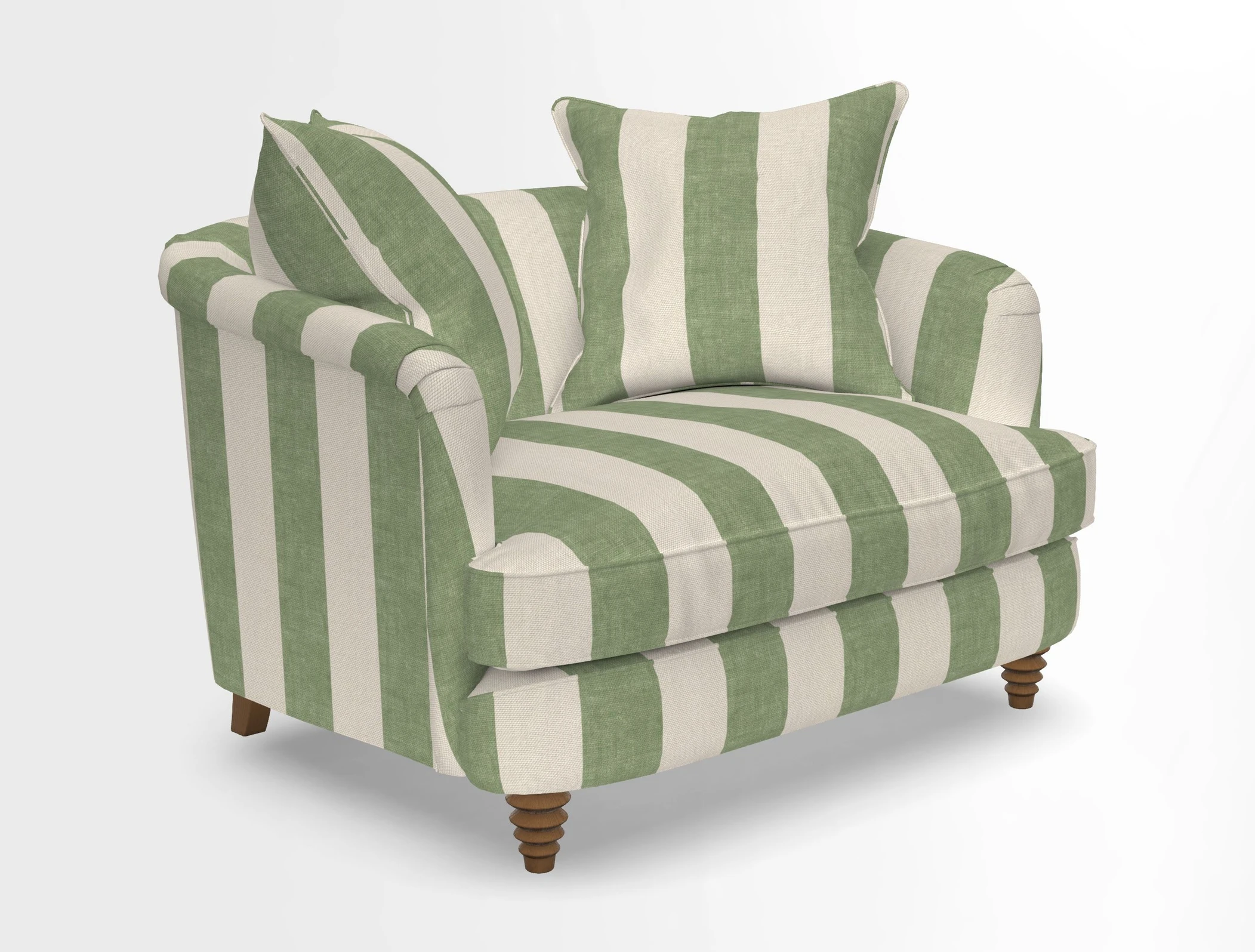 Helmsley Snuggler in V&A Threads of India Opulent Velvets Forest Creatures Hunter piping in Swiss Velvet Olive and scatter in Stockport Stripe Flame