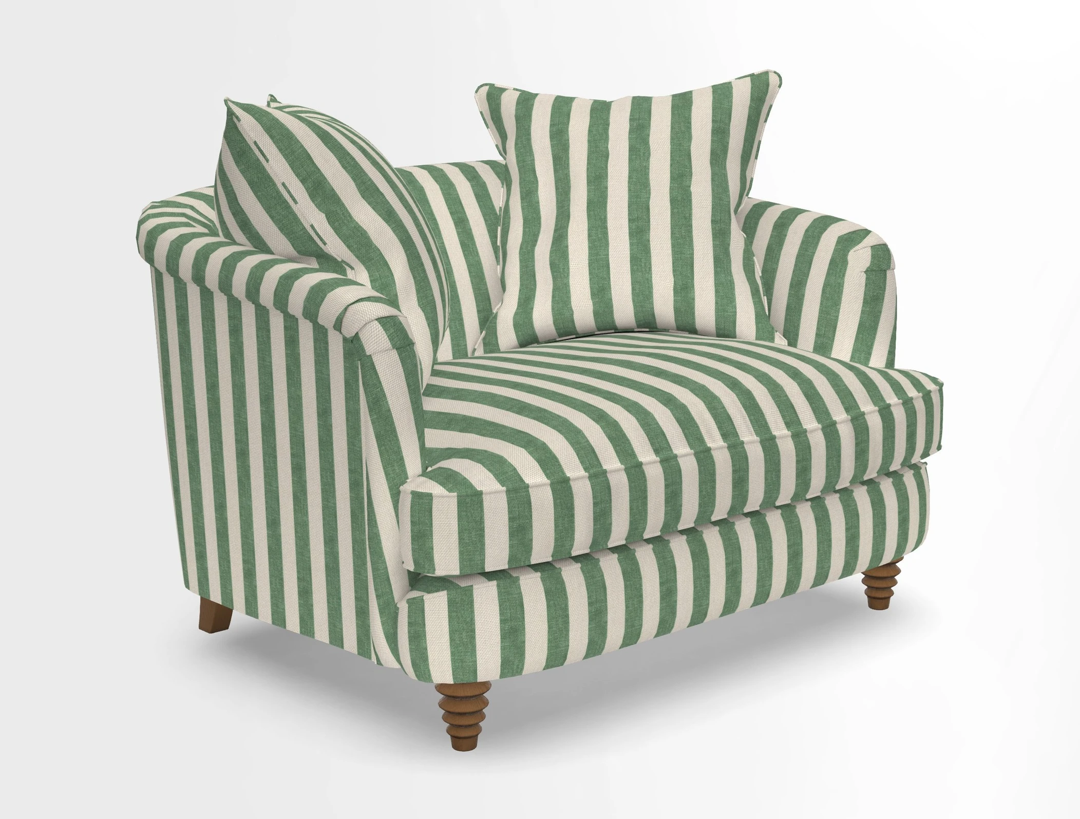 Helmsley Snuggler in V&A Threads of India Opulent Velvets Forest Creatures Hunter piping in Swiss Velvet Olive and scatter in Stockport Stripe Flame