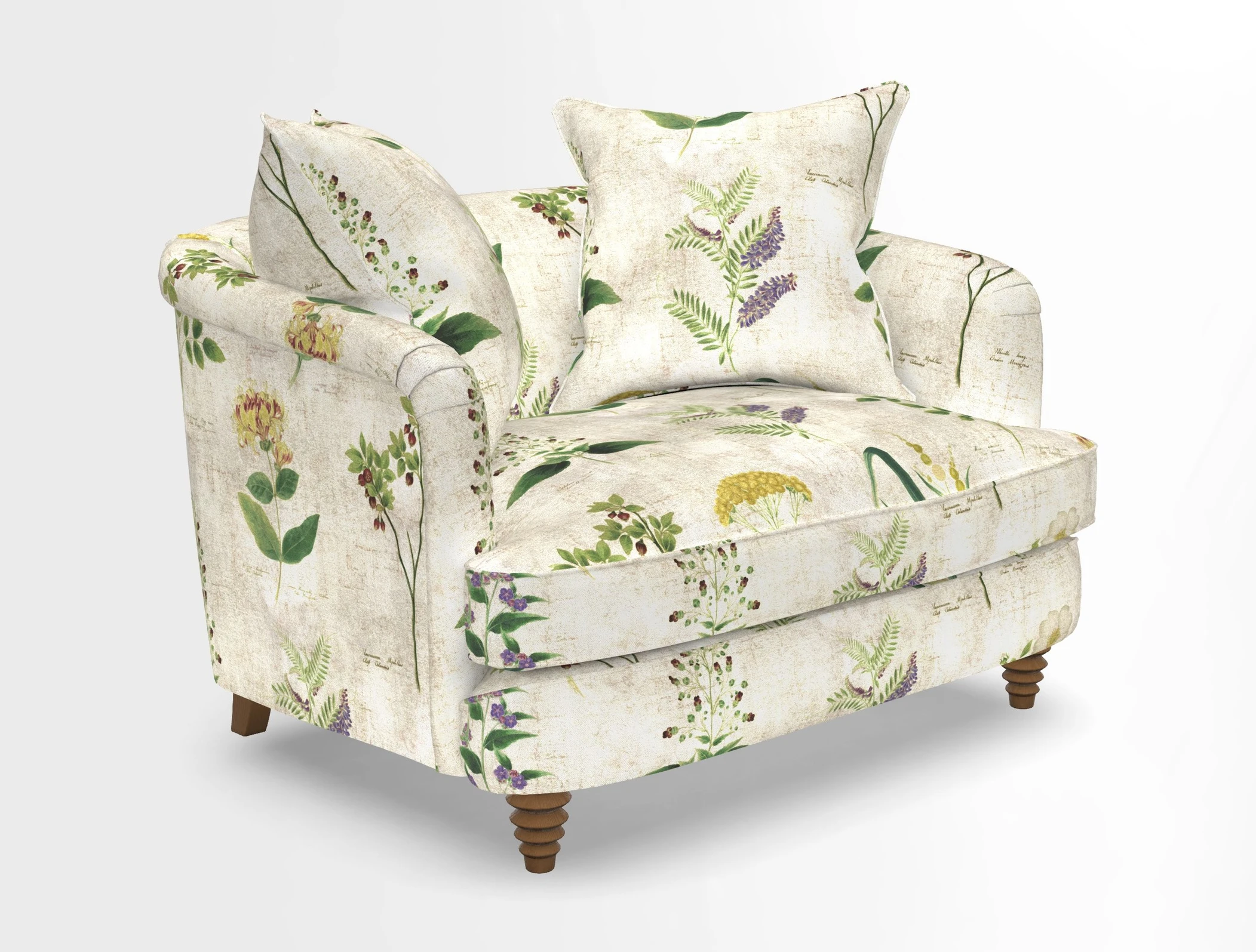 Helmsley Snuggler in V&A Threads of India Opulent Velvets Forest Creatures Hunter piping in Swiss Velvet Olive and scatter in Stockport Stripe Flame