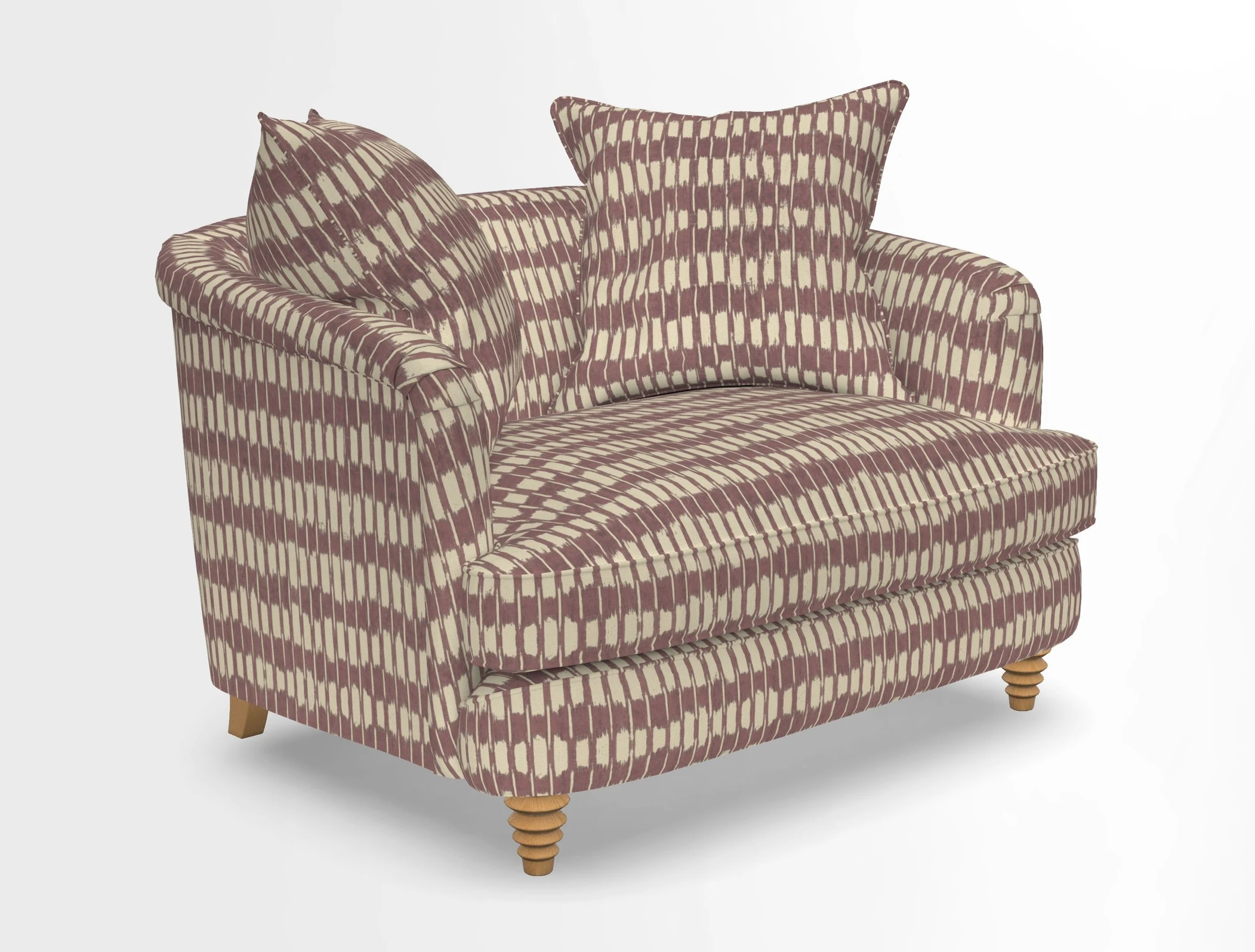 Helmsley Snuggler in V&A Threads of India Opulent Velvets Forest Creatures Hunter piping in Swiss Velvet Olive and scatter in Stockport Stripe Flame