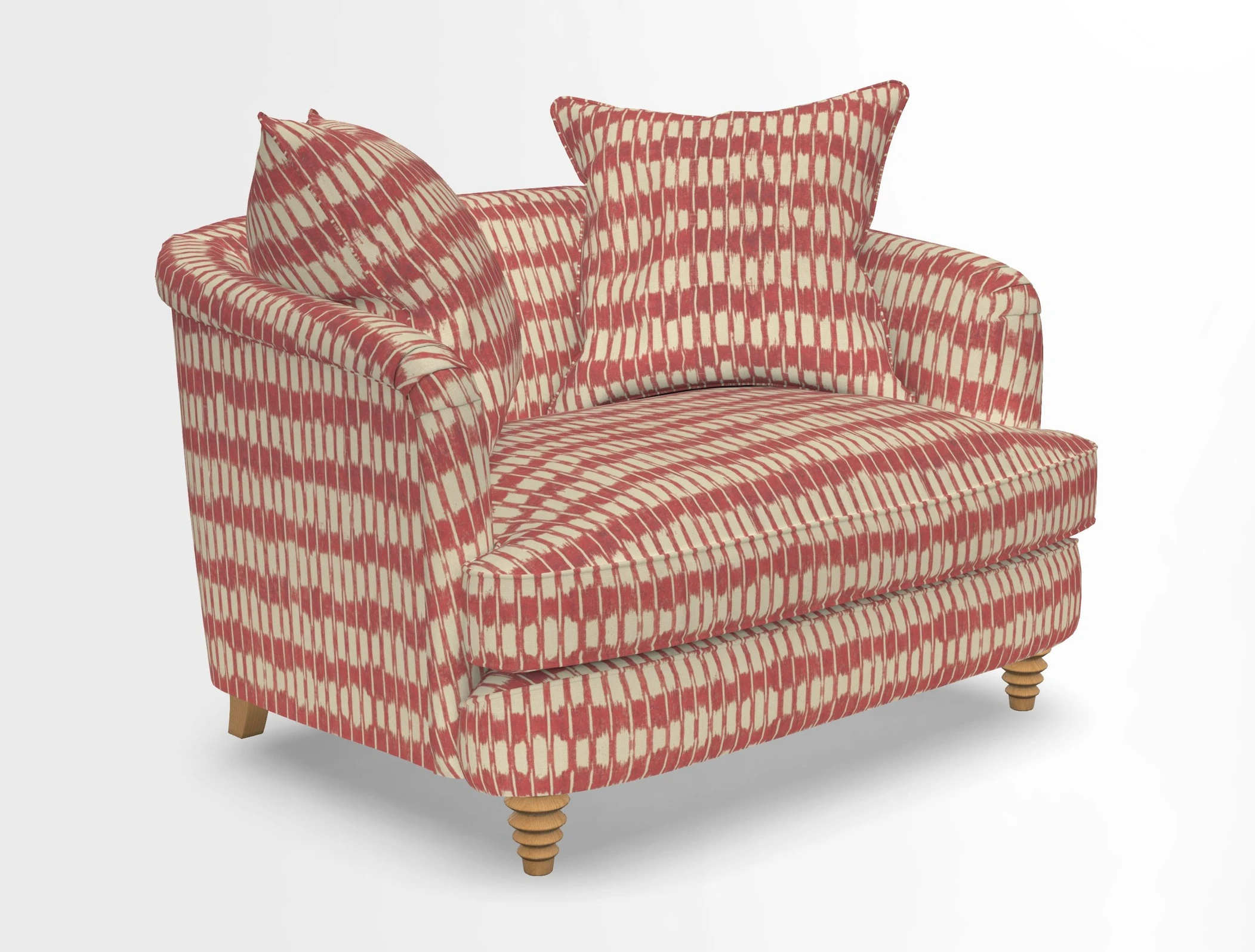 Helmsley Snuggler in V&A Threads of India Opulent Velvets Forest Creatures Hunter piping in Swiss Velvet Olive and scatter in Stockport Stripe Flame