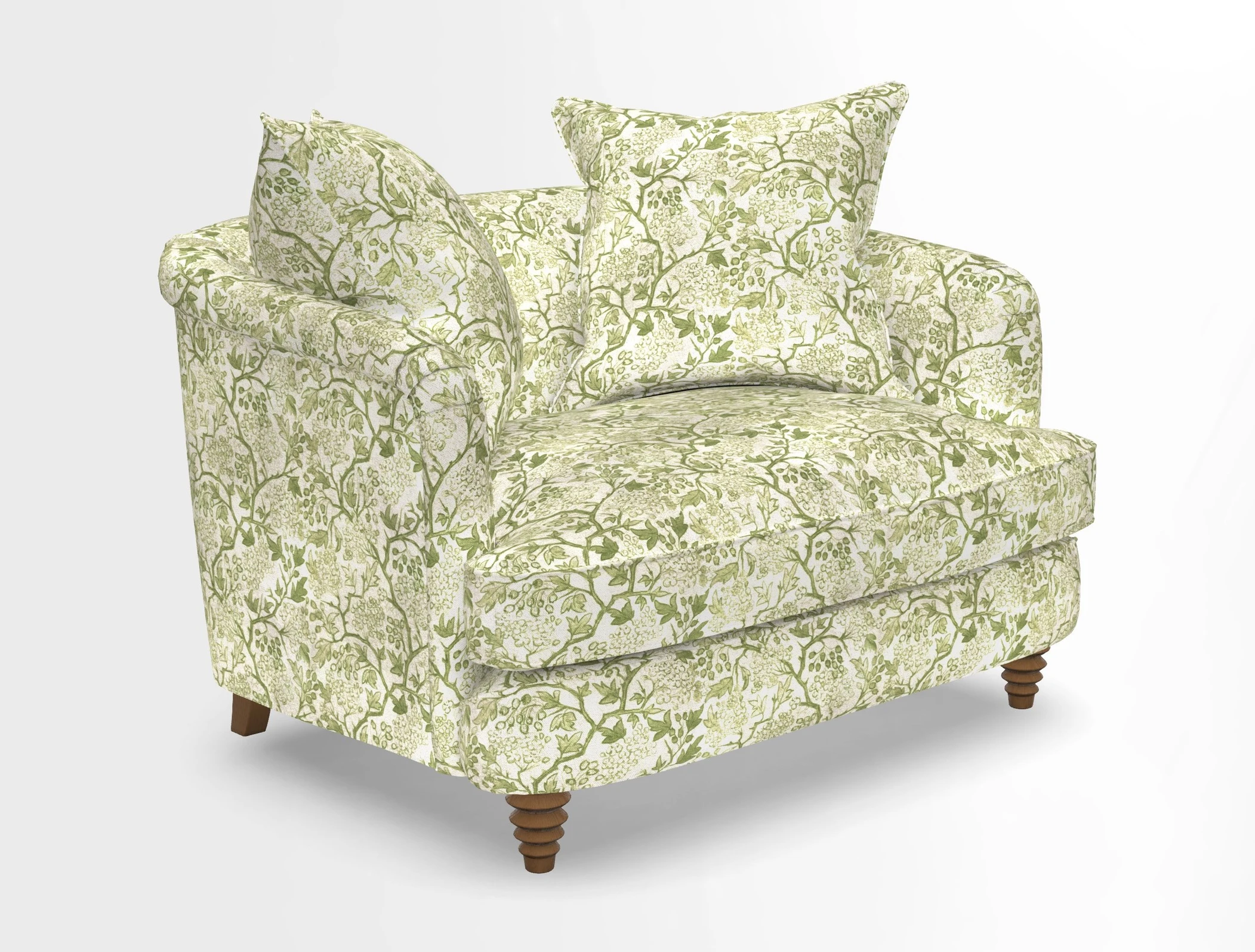 Helmsley Snuggler in V&A Threads of India Opulent Velvets Forest Creatures Hunter piping in Swiss Velvet Olive and scatter in Stockport Stripe Flame