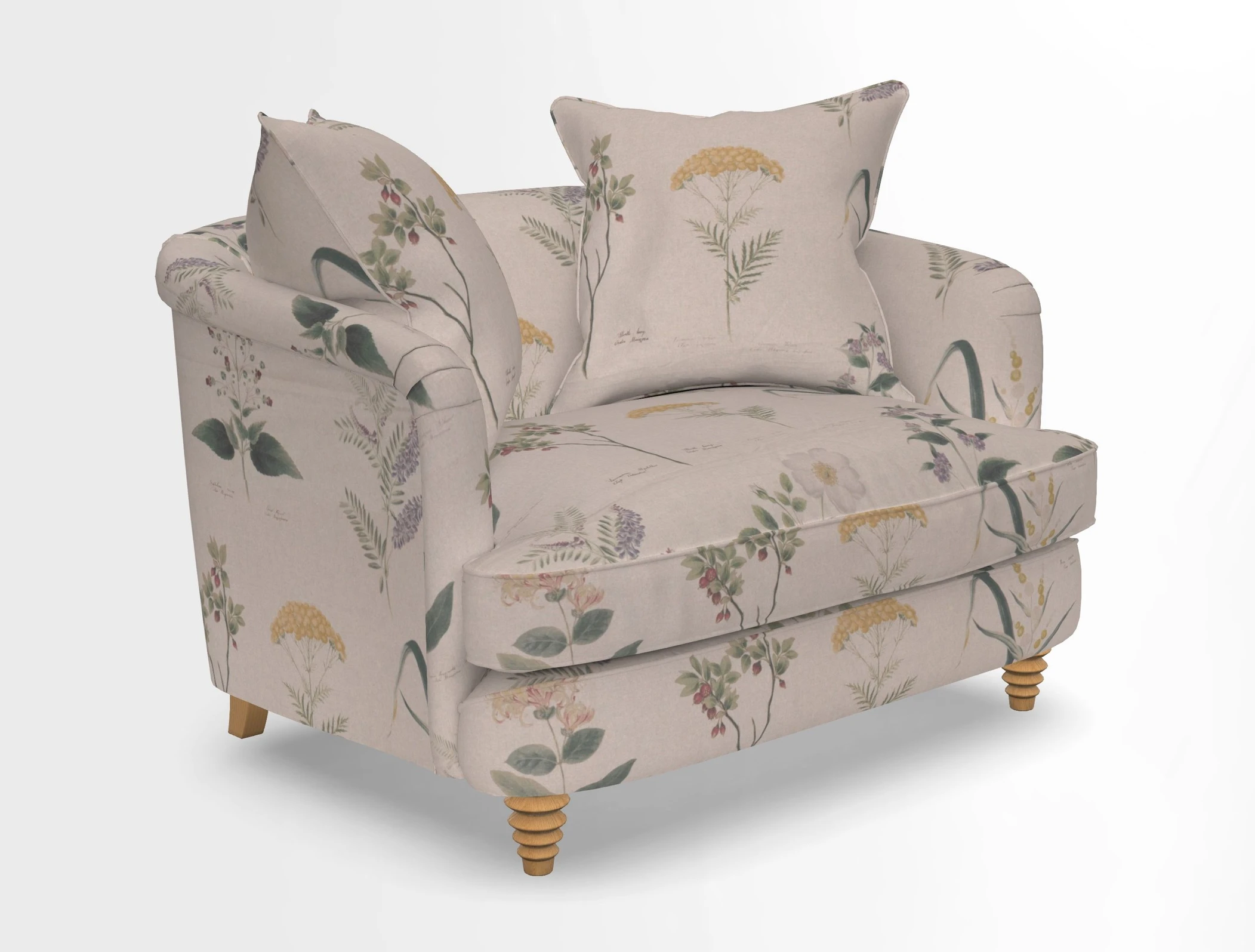 Helmsley Snuggler in V&A Threads of India Opulent Velvets Forest Creatures Hunter piping in Swiss Velvet Olive and scatter in Stockport Stripe Flame