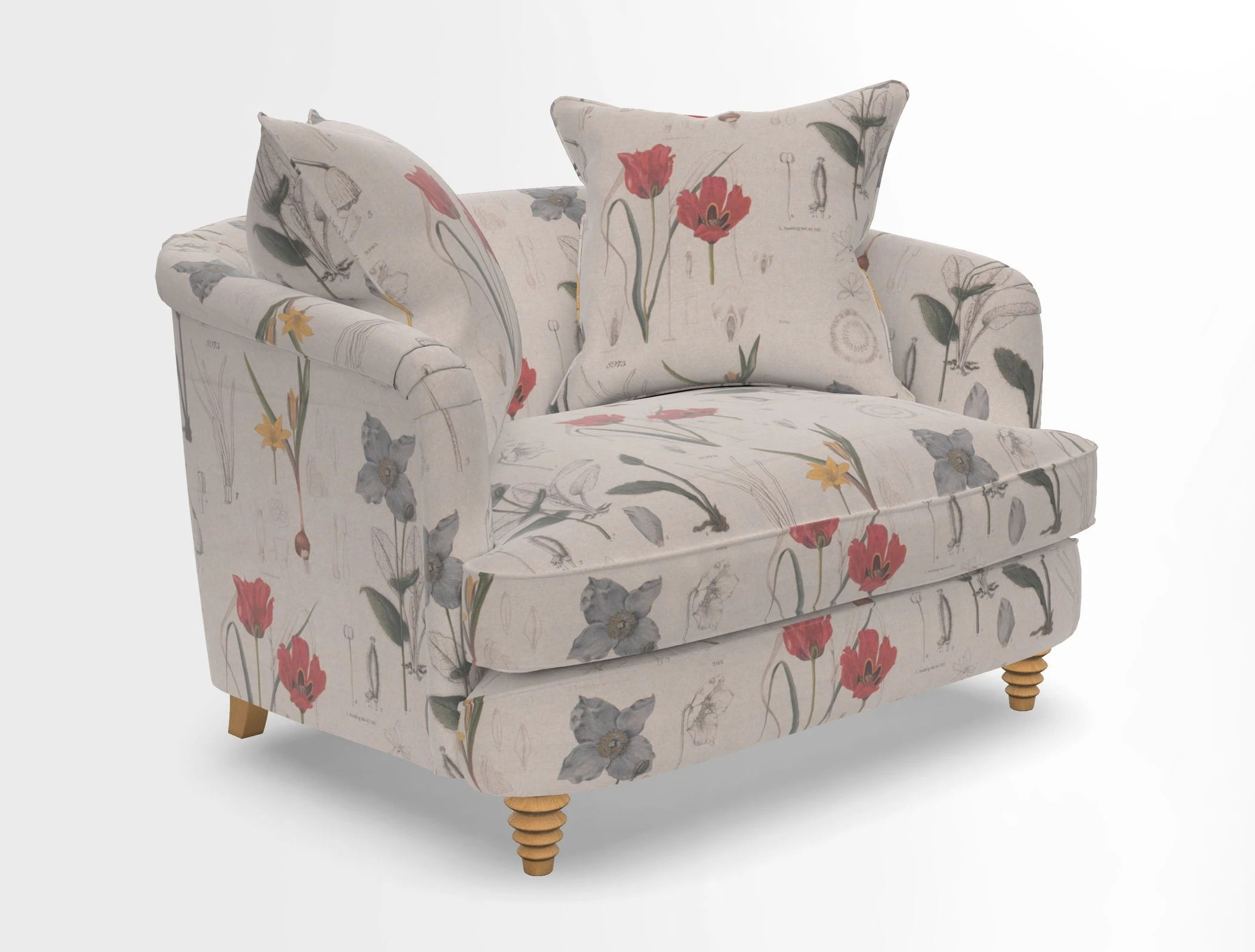 Helmsley Snuggler in V&A Threads of India Opulent Velvets Forest Creatures Hunter piping in Swiss Velvet Olive and scatter in Stockport Stripe Flame