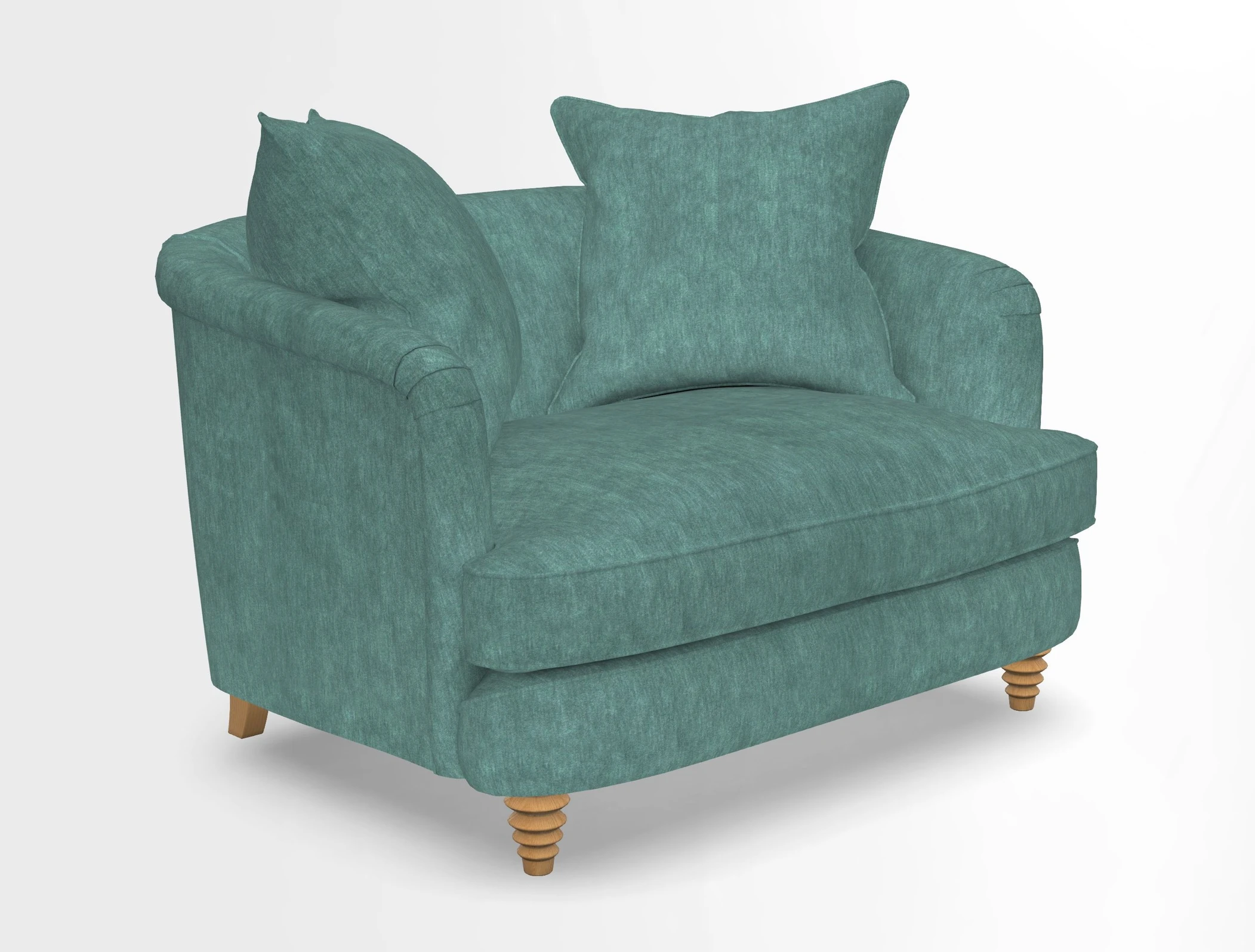 Helmsley Snuggler in V&A Threads of India Opulent Velvets Forest Creatures Hunter piping in Swiss Velvet Olive and scatter in Stockport Stripe Flame