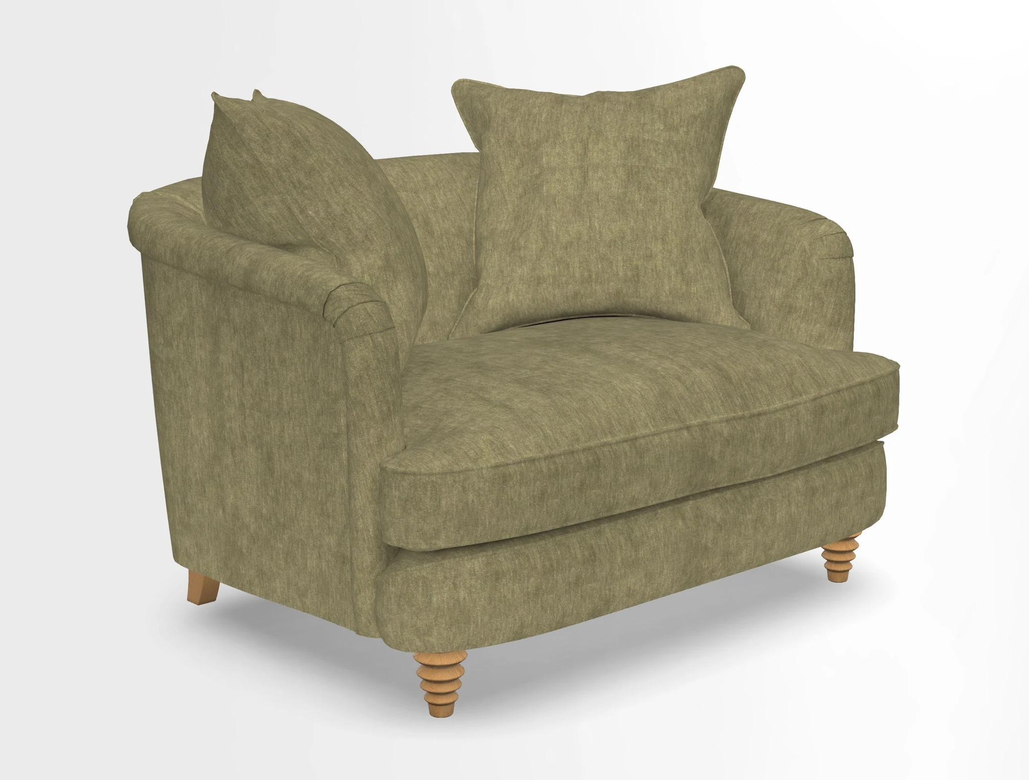 Helmsley Snuggler in V&A Threads of India Opulent Velvets Forest Creatures Hunter piping in Swiss Velvet Olive and scatter in Stockport Stripe Flame