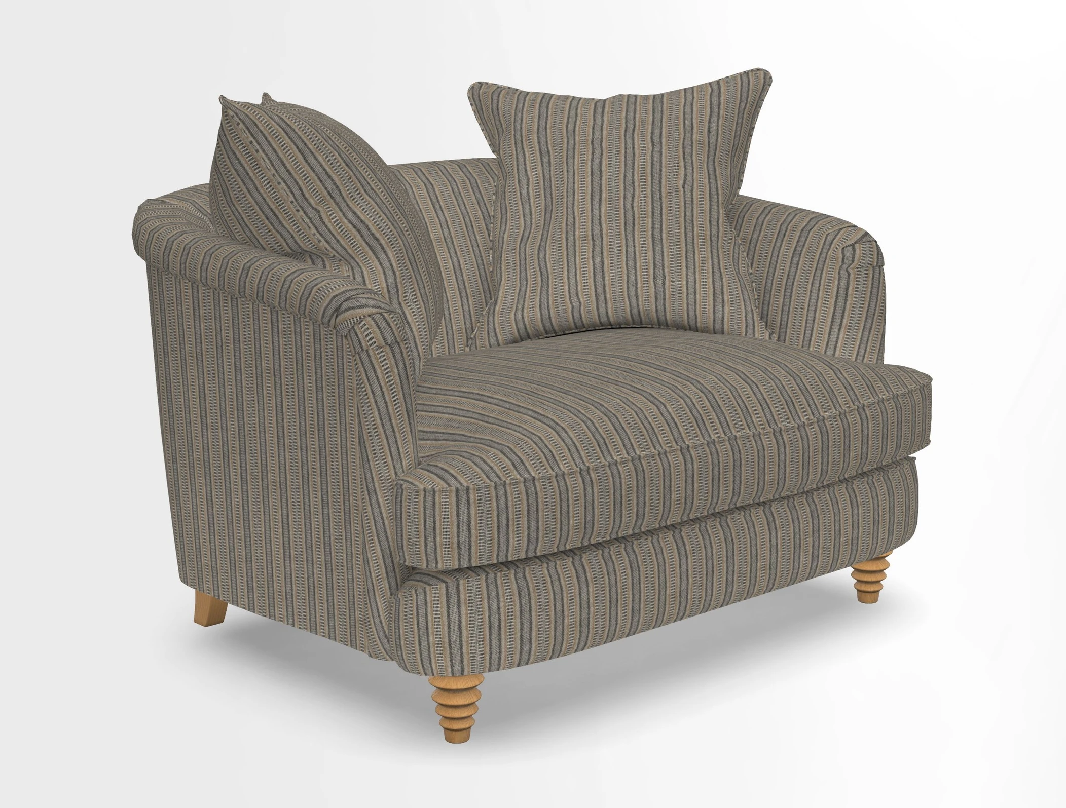 Helmsley Snuggler in V&A Threads of India Opulent Velvets Forest Creatures Hunter piping in Swiss Velvet Olive and scatter in Stockport Stripe Flame