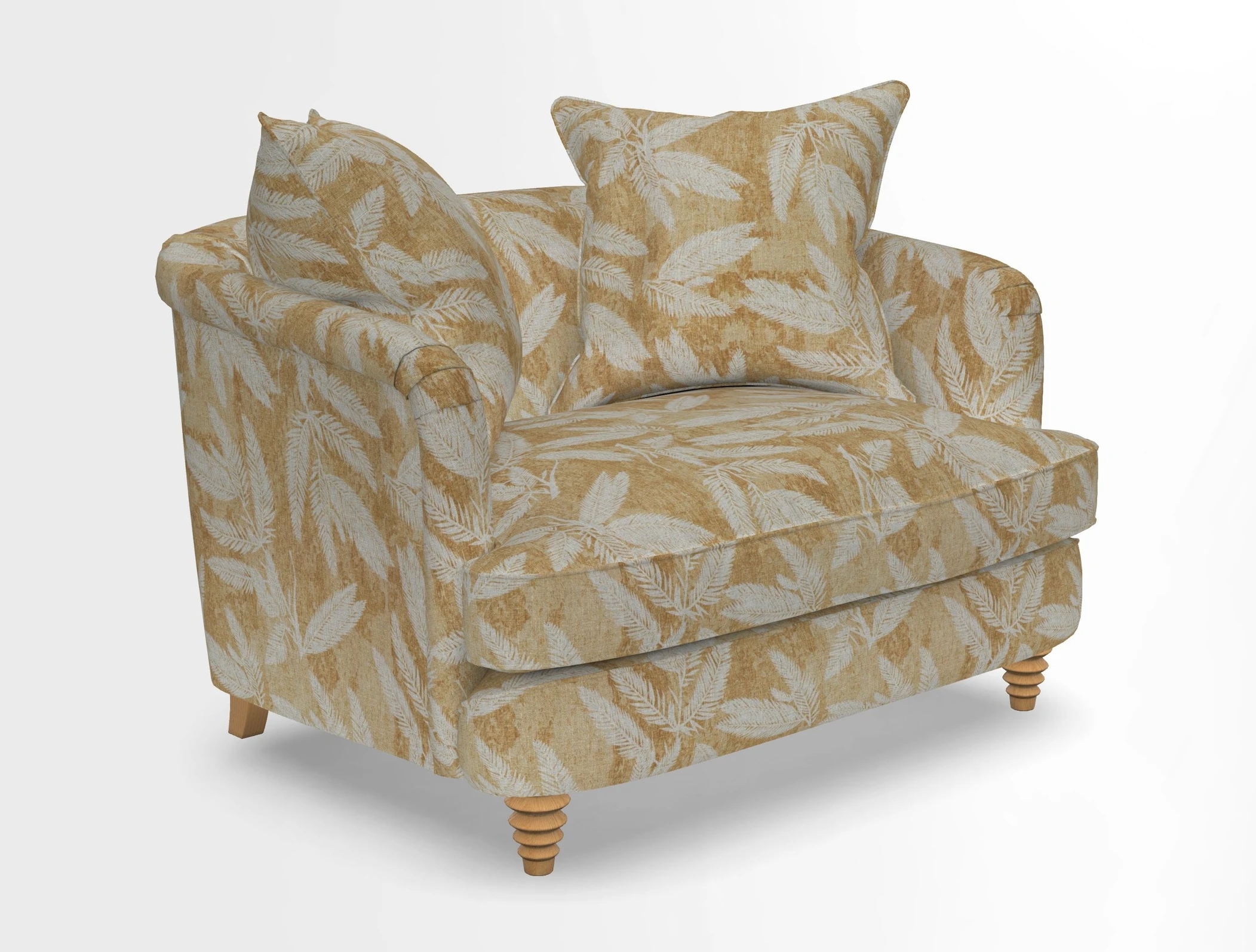Helmsley Snuggler in V&A Threads of India Opulent Velvets Forest Creatures Hunter piping in Swiss Velvet Olive and scatter in Stockport Stripe Flame