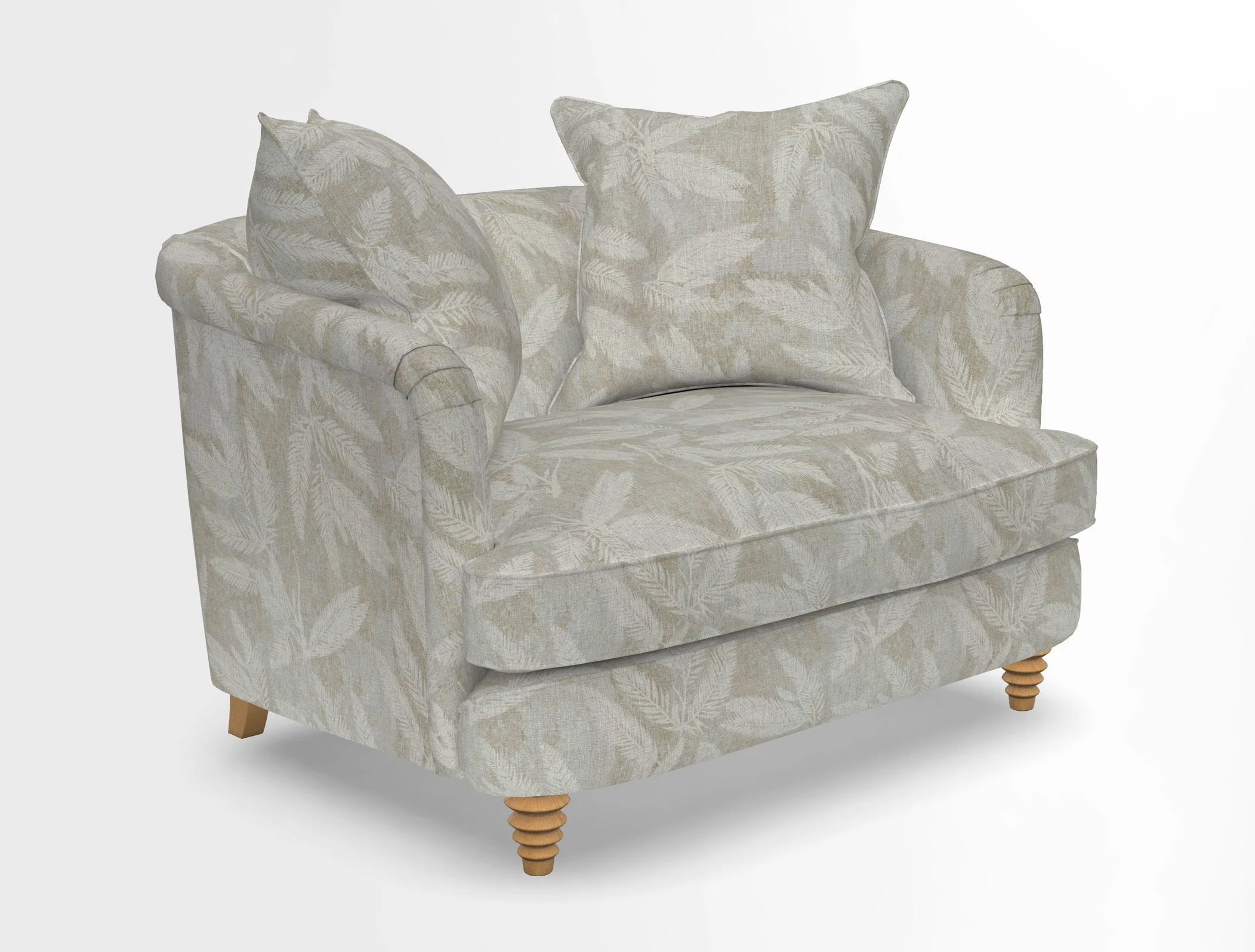Helmsley Snuggler in V&A Threads of India Opulent Velvets Forest Creatures Hunter piping in Swiss Velvet Olive and scatter in Stockport Stripe Flame