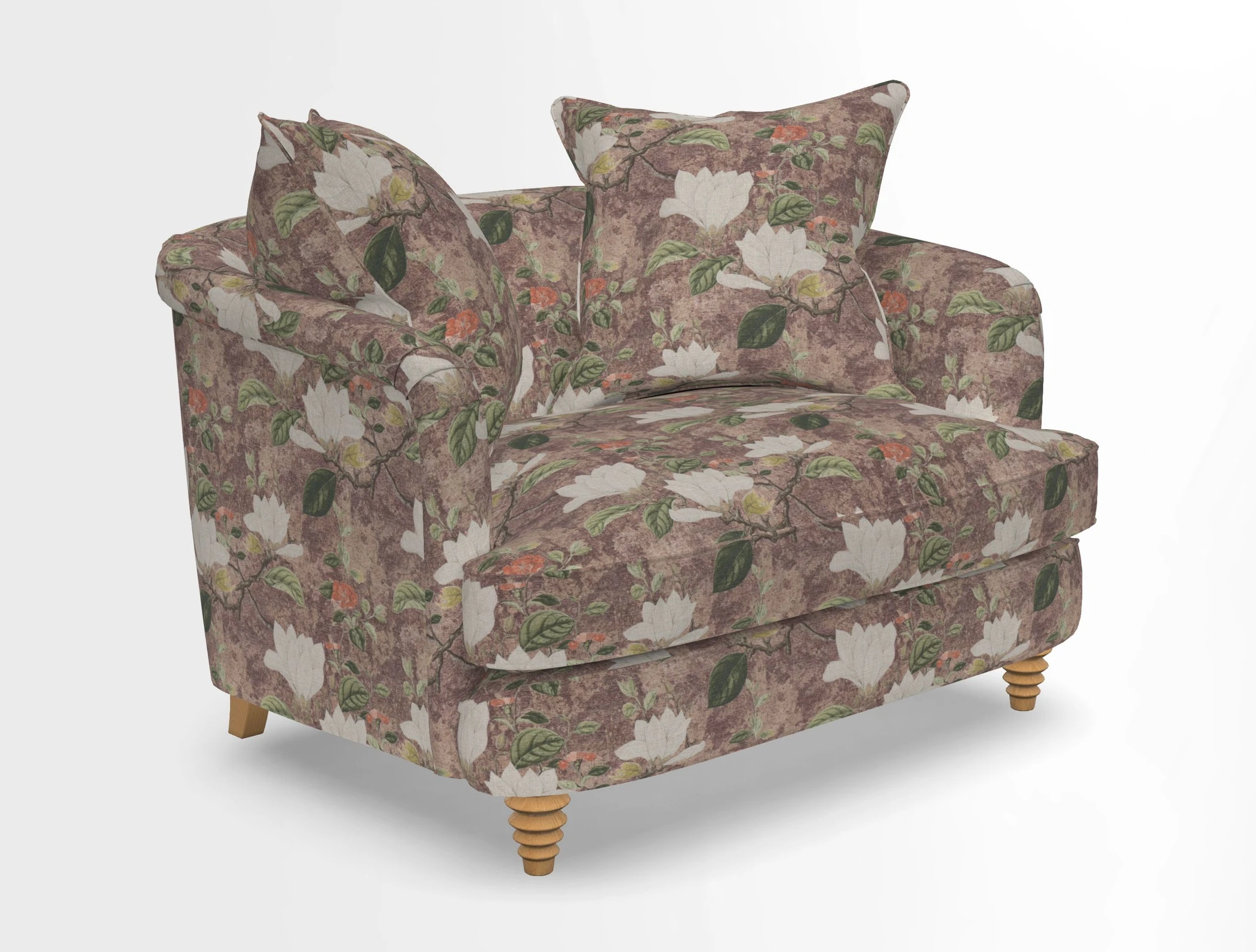 Helmsley Snuggler in V&A Threads of India Opulent Velvets Forest Creatures Hunter piping in Swiss Velvet Olive and scatter in Stockport Stripe Flame