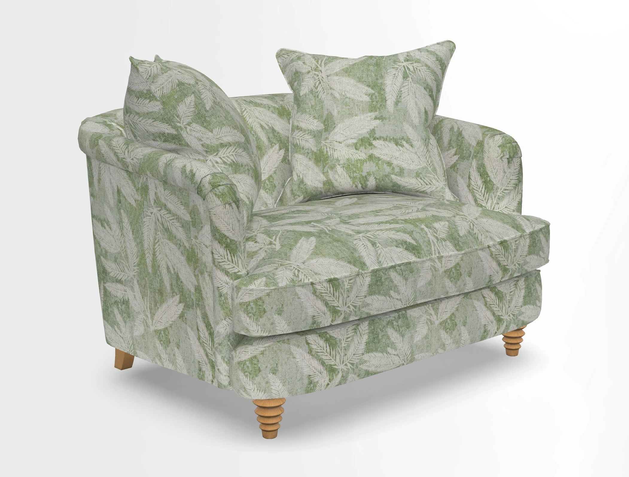 Helmsley Snuggler in V&A Threads of India Opulent Velvets Forest Creatures Hunter piping in Swiss Velvet Olive and scatter in Stockport Stripe Flame