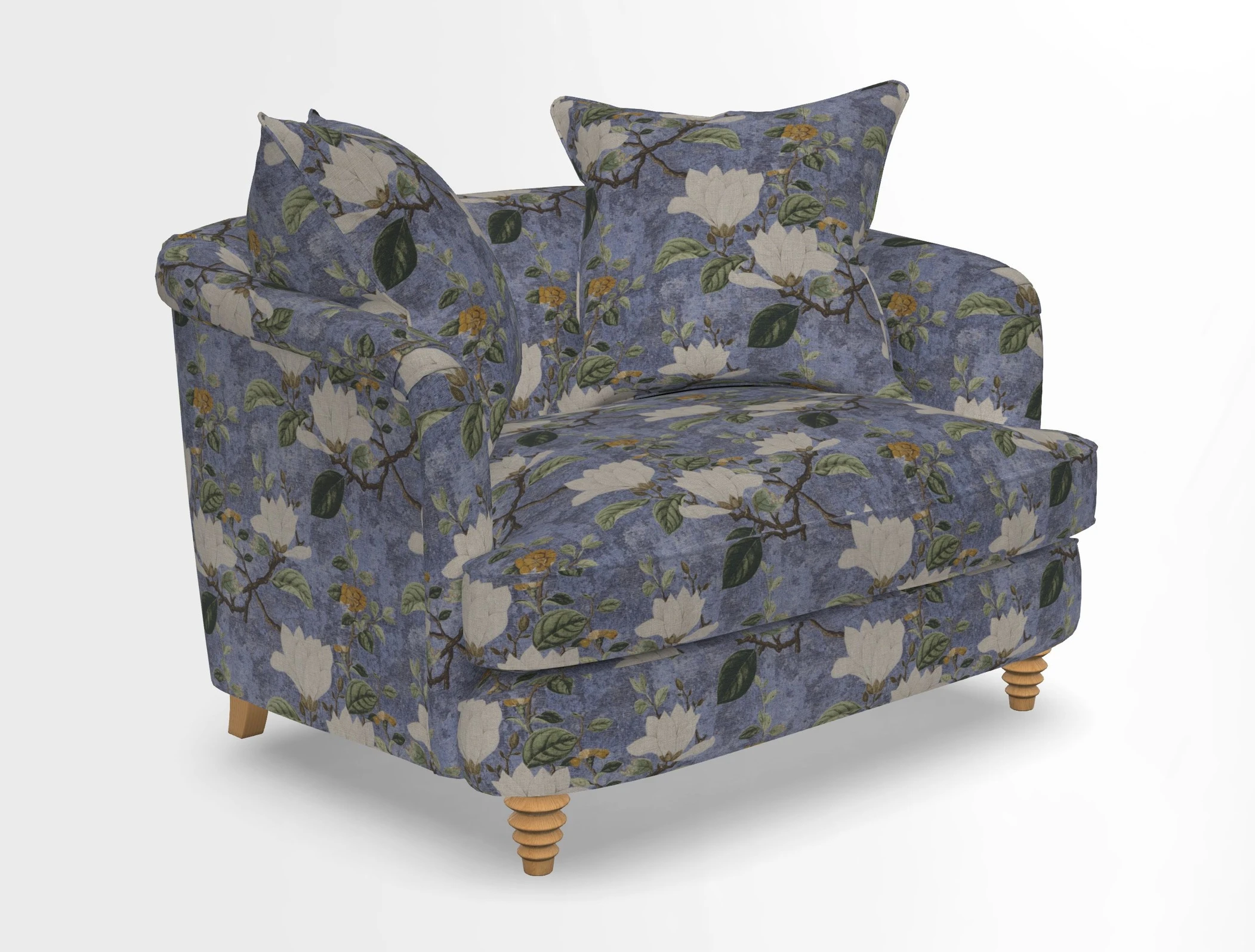 Helmsley Snuggler in V&A Threads of India Opulent Velvets Forest Creatures Hunter piping in Swiss Velvet Olive and scatter in Stockport Stripe Flame
