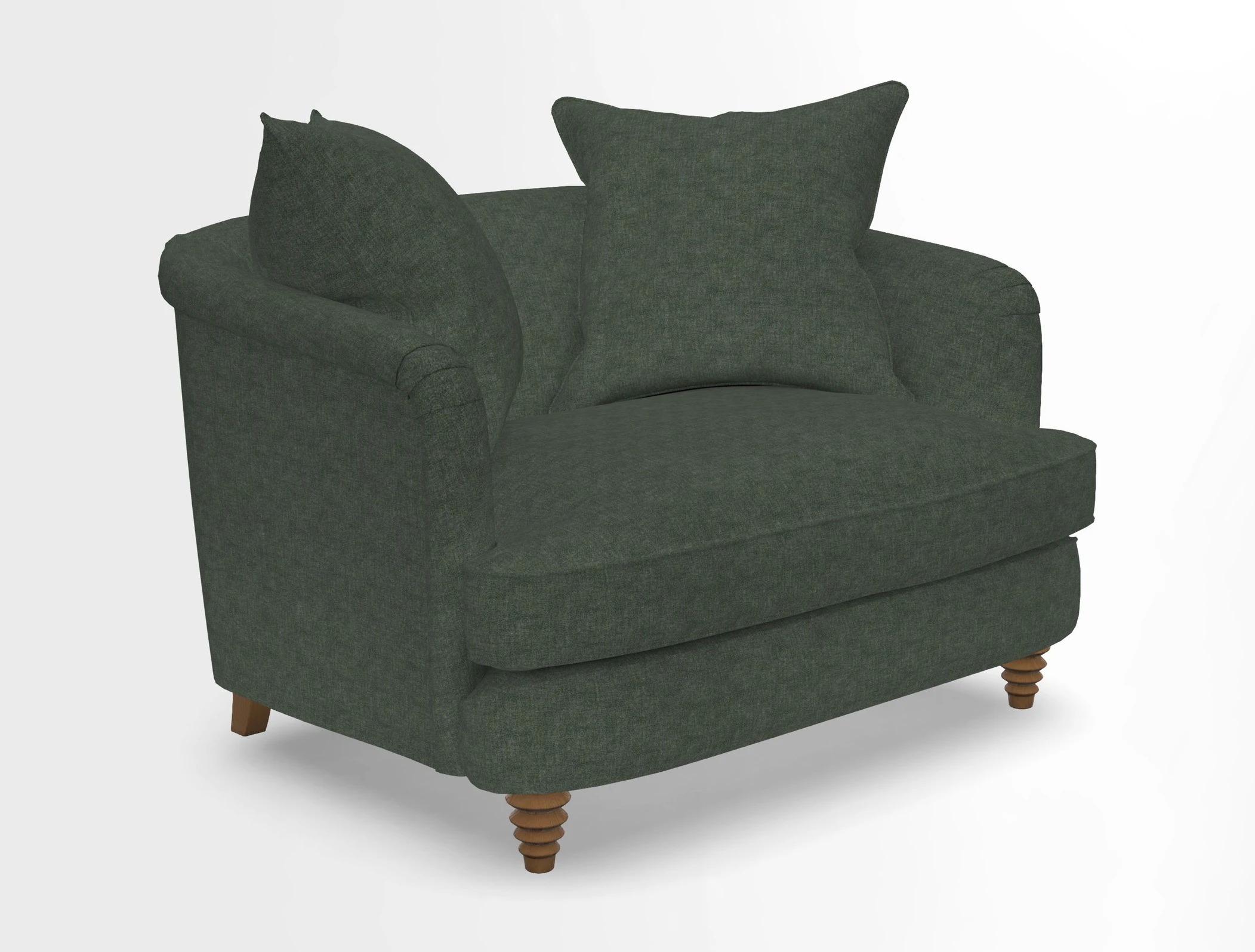 Helmsley Snuggler in V&A Threads of India Opulent Velvets Forest Creatures Hunter piping in Swiss Velvet Olive and scatter in Stockport Stripe Flame