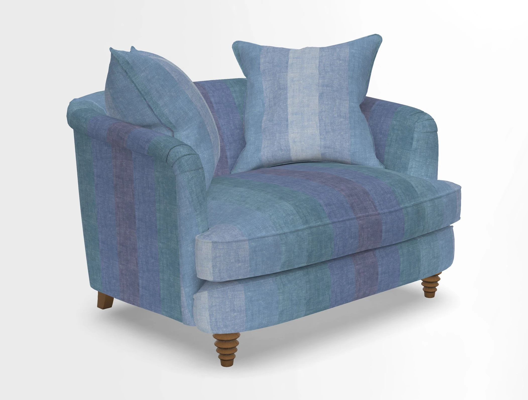 Helmsley Snuggler in V&A Threads of India Opulent Velvets Forest Creatures Hunter piping in Swiss Velvet Olive and scatter in Stockport Stripe Flame