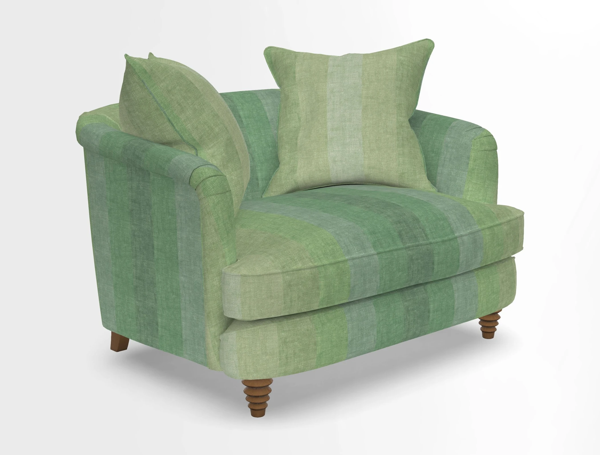 Helmsley Snuggler in V&A Threads of India Opulent Velvets Forest Creatures Hunter piping in Swiss Velvet Olive and scatter in Stockport Stripe Flame