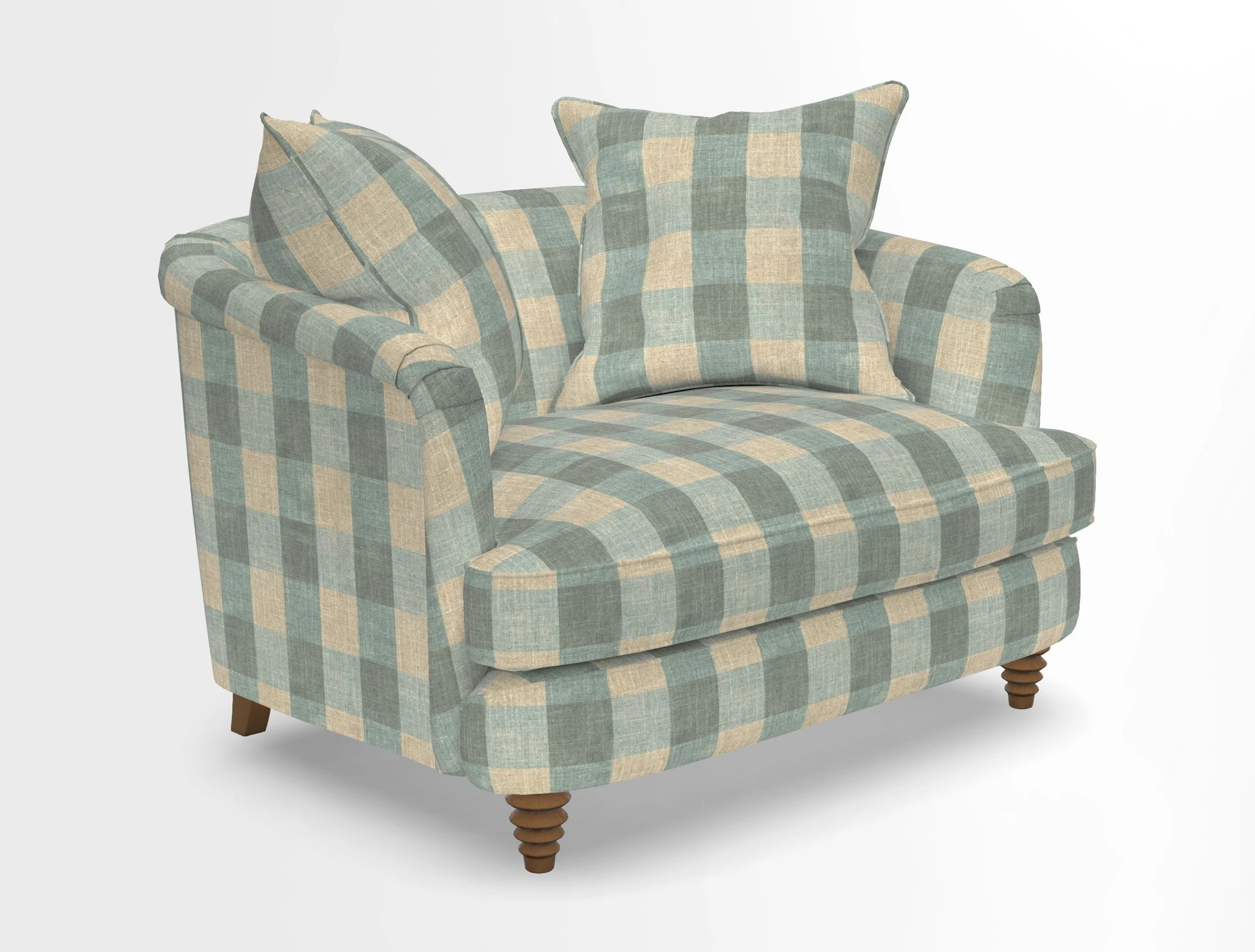 Helmsley Snuggler in V&A Threads of India Opulent Velvets Forest Creatures Hunter piping in Swiss Velvet Olive and scatter in Stockport Stripe Flame