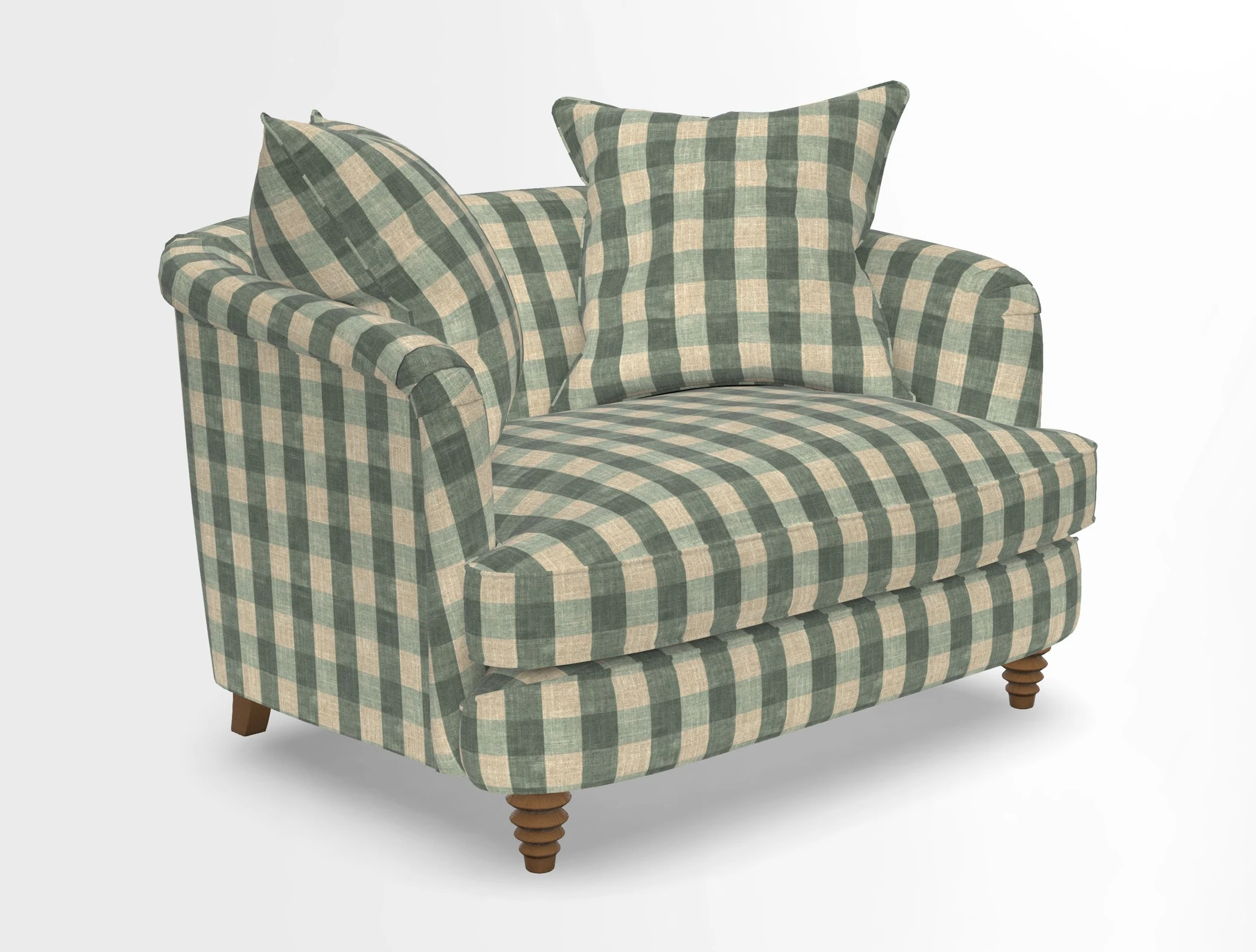 Helmsley Snuggler in V&A Threads of India Opulent Velvets Forest Creatures Hunter piping in Swiss Velvet Olive and scatter in Stockport Stripe Flame
